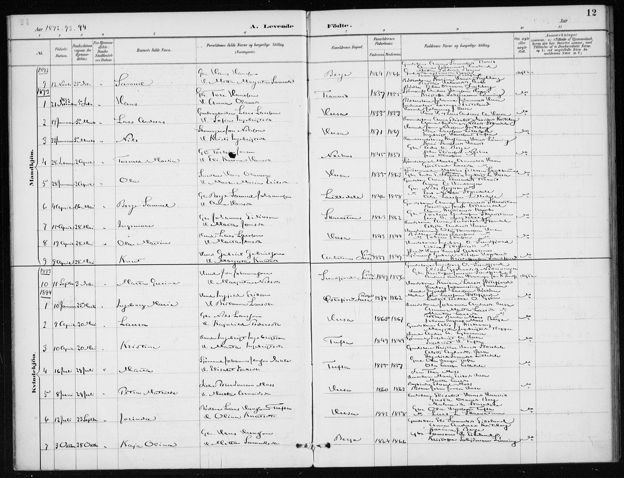 Kvinnherad sokneprestembete, SAB/A-76401/H/Haa: Parish register (official) no. E 1, 1887-1912, p. 12