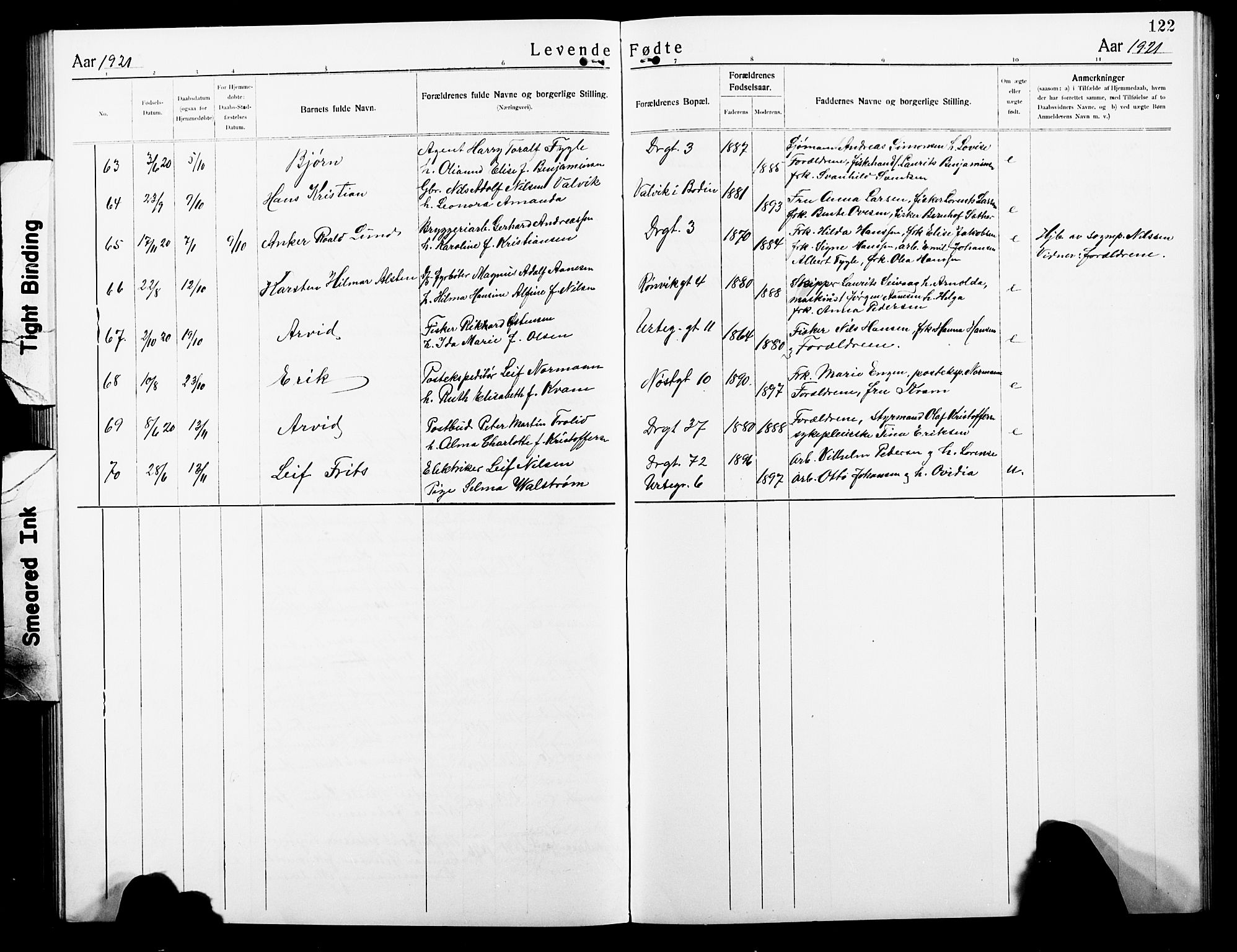 Ministerialprotokoller, klokkerbøker og fødselsregistre - Nordland, AV/SAT-A-1459/801/L0034: Parish register (copy) no. 801C09, 1910-1922, p. 122