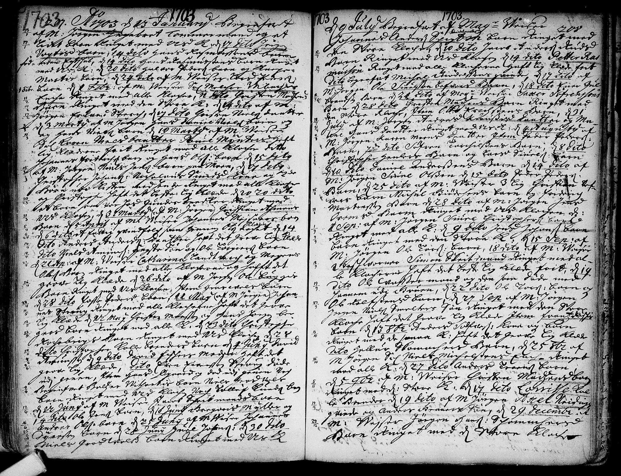 Kongsberg kirkebøker, SAKO/A-22/F/Fa/L0001: Parish register (official) no. I 1, 1696-1720, p. 207-208