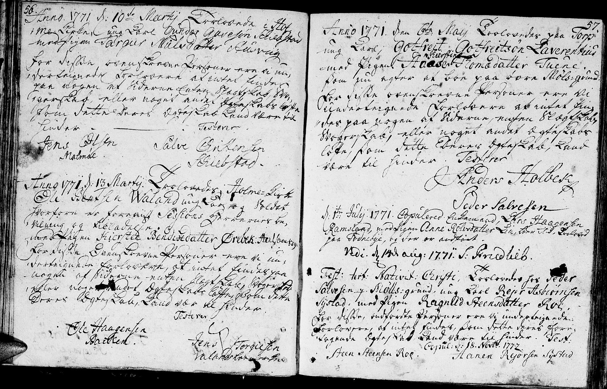 Holum sokneprestkontor, AV/SAK-1111-0022/F/Fa/Faa/L0001: Parish register (official) no. A 1, 1750-1802, p. 56-57