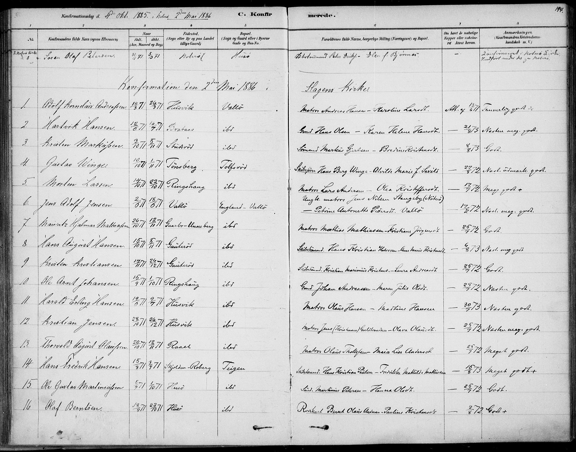 Sem kirkebøker, AV/SAKO-A-5/F/Fb/L0004: Parish register (official) no. II 4, 1878-1891, p. 194