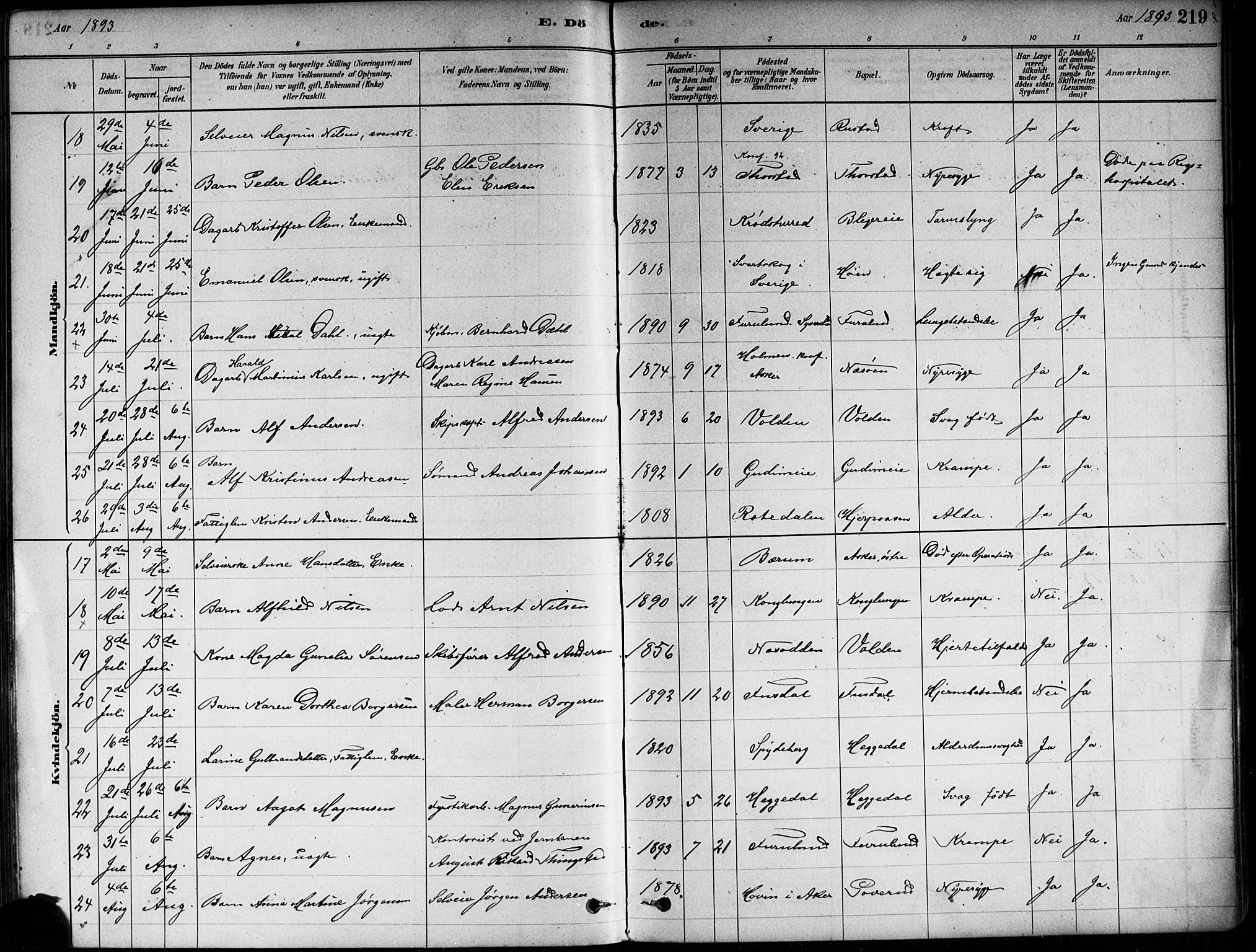 Asker prestekontor Kirkebøker, AV/SAO-A-10256a/F/Fa/L0013: Parish register (official) no. I 13, 1879-1896, p. 219