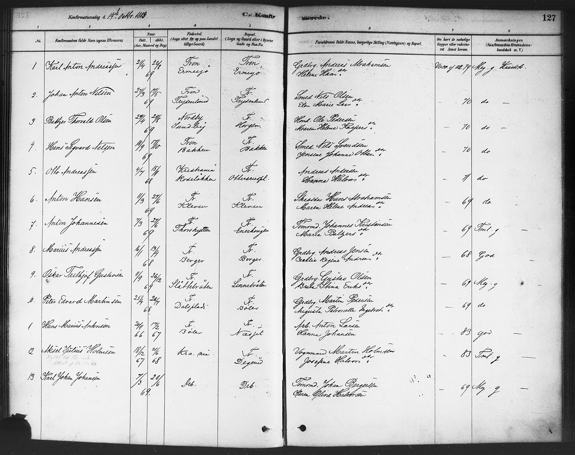 Drøbak prestekontor Kirkebøker, AV/SAO-A-10142a/F/Fc/L0002: Parish register (official) no. III 2, 1878-1891, p. 127