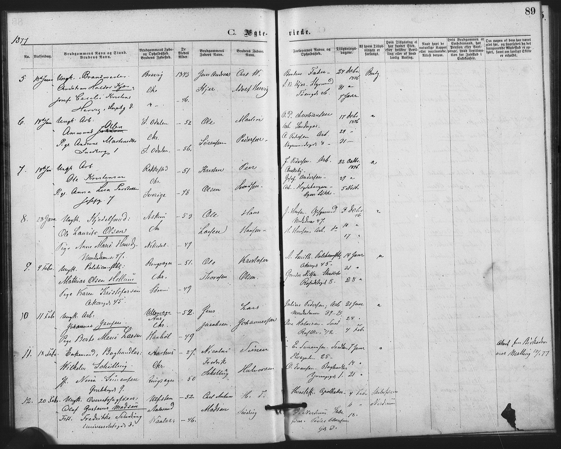 Trefoldighet prestekontor Kirkebøker, SAO/A-10882/F/Fc/L0002: Parish register (official) no. III 2, 1874-1881, p. 89