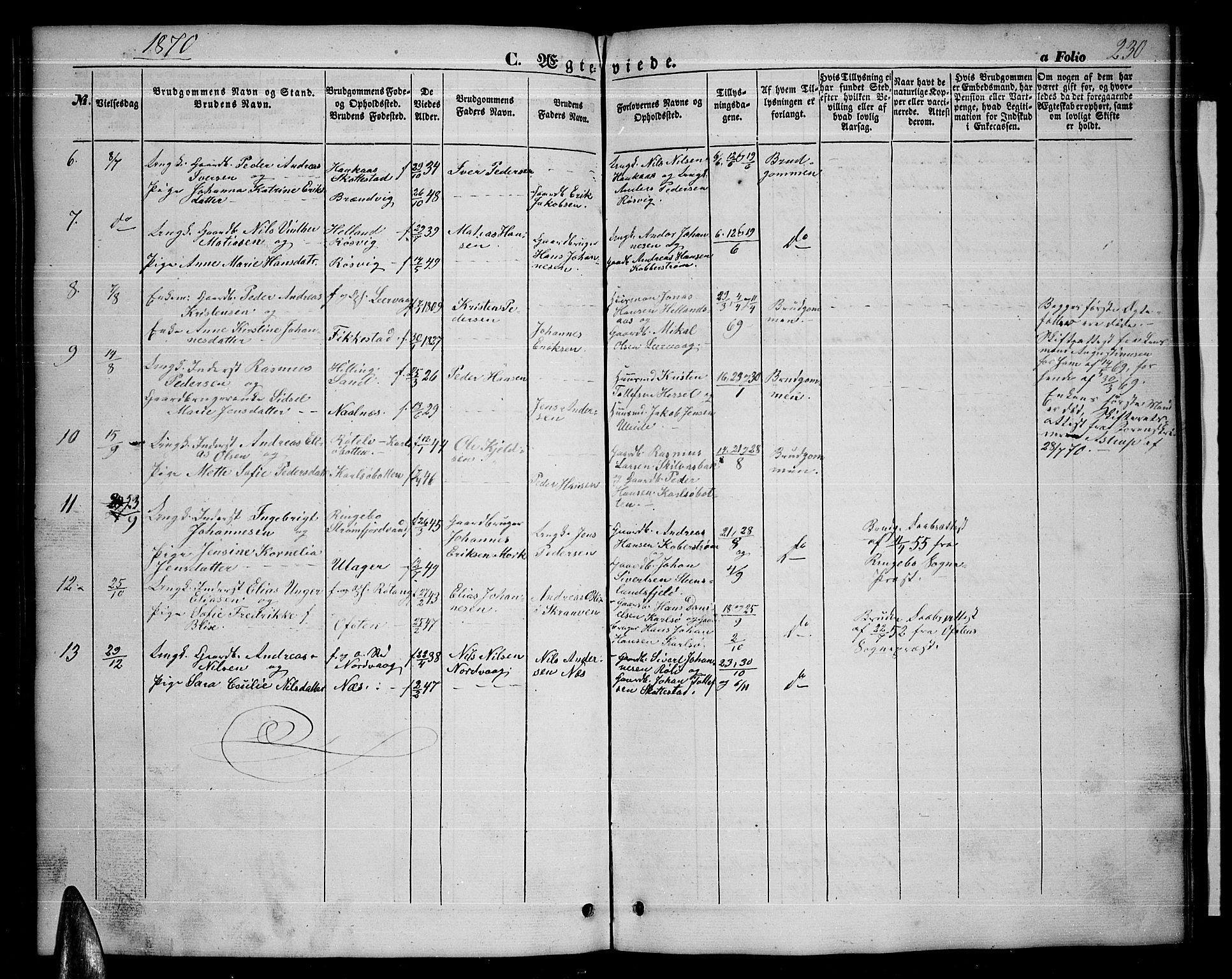 Ministerialprotokoller, klokkerbøker og fødselsregistre - Nordland, AV/SAT-A-1459/859/L0857: Parish register (copy) no. 859C03, 1854-1873, p. 230