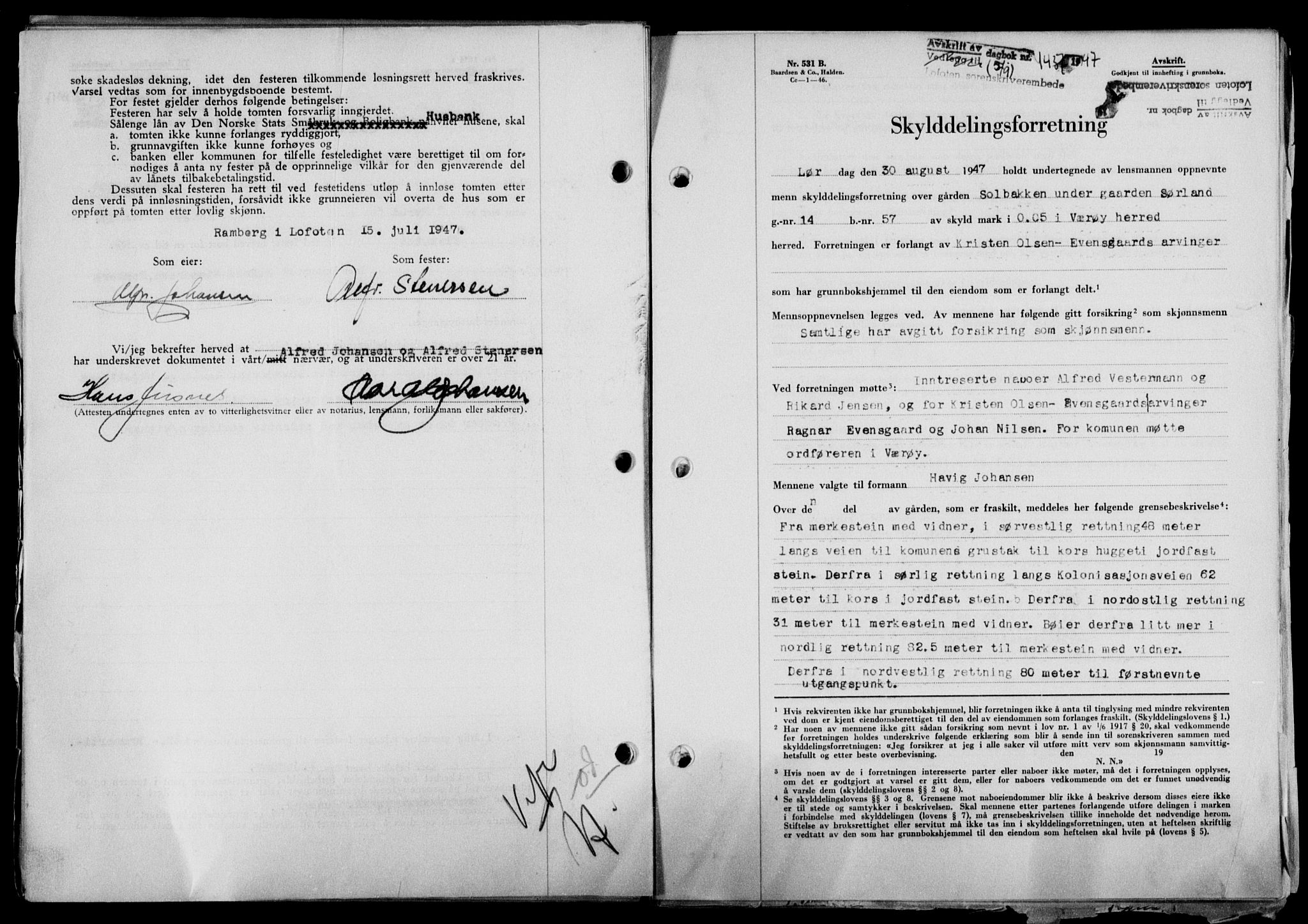 Lofoten sorenskriveri, SAT/A-0017/1/2/2C/L0016a: Mortgage book no. 16a, 1947-1947, Diary no: : 1437/1947