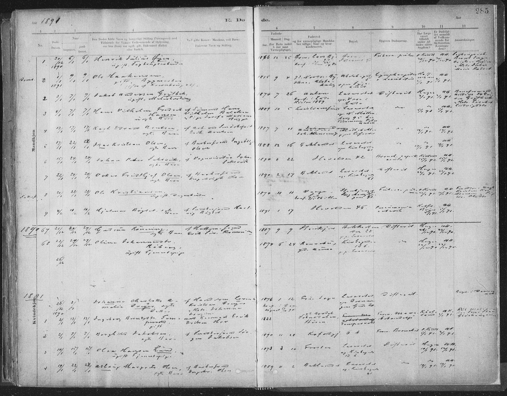 Ministerialprotokoller, klokkerbøker og fødselsregistre - Sør-Trøndelag, SAT/A-1456/603/L0162: Parish register (official) no. 603A01, 1879-1895, p. 285