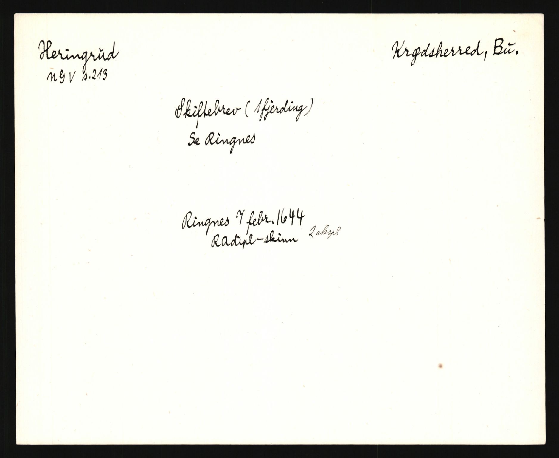 Riksarkivets diplomsamling, AV/RA-EA-5965/F35/F35e/L0014: Registreringssedler Buskerud 3, 1400-1700, p. 443