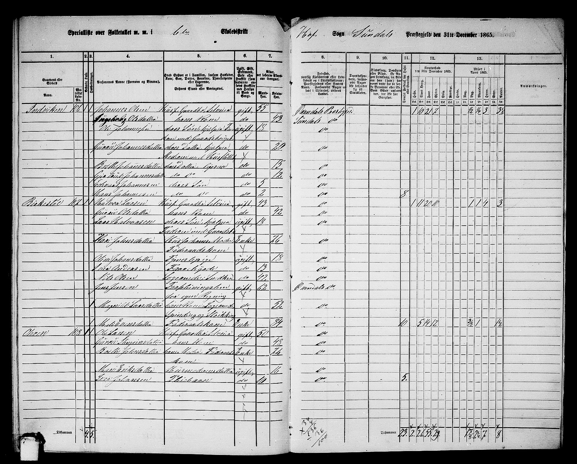RA, 1865 census for Sunndal, 1865, p. 95