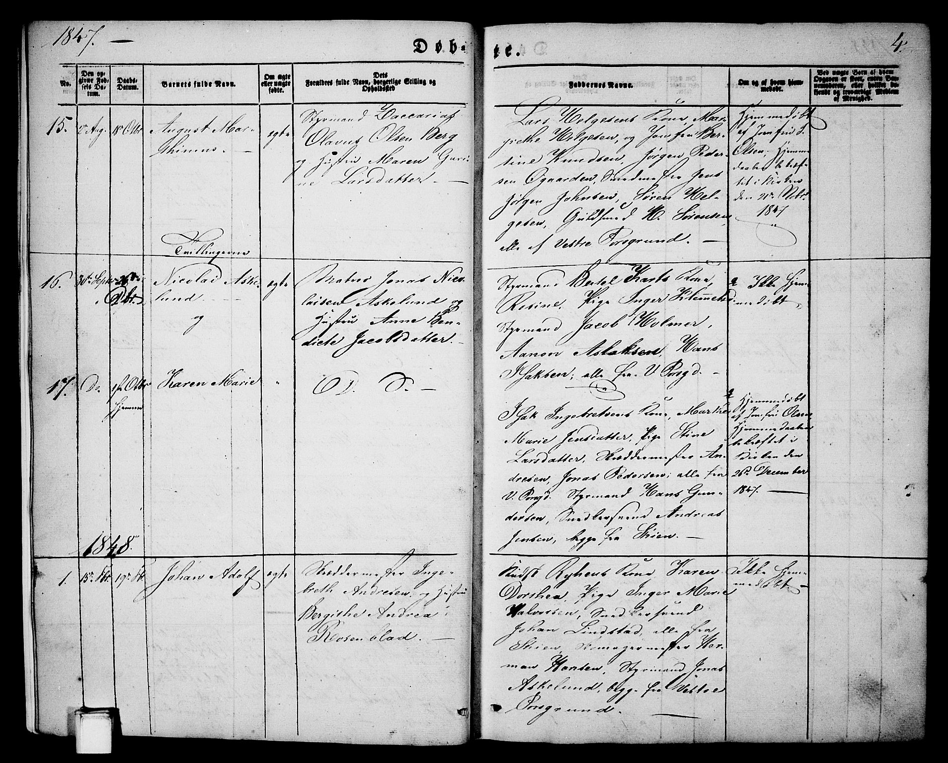 Porsgrunn kirkebøker , SAKO/A-104/G/Ga/L0002: Parish register (copy) no. I 2, 1847-1877, p. 4