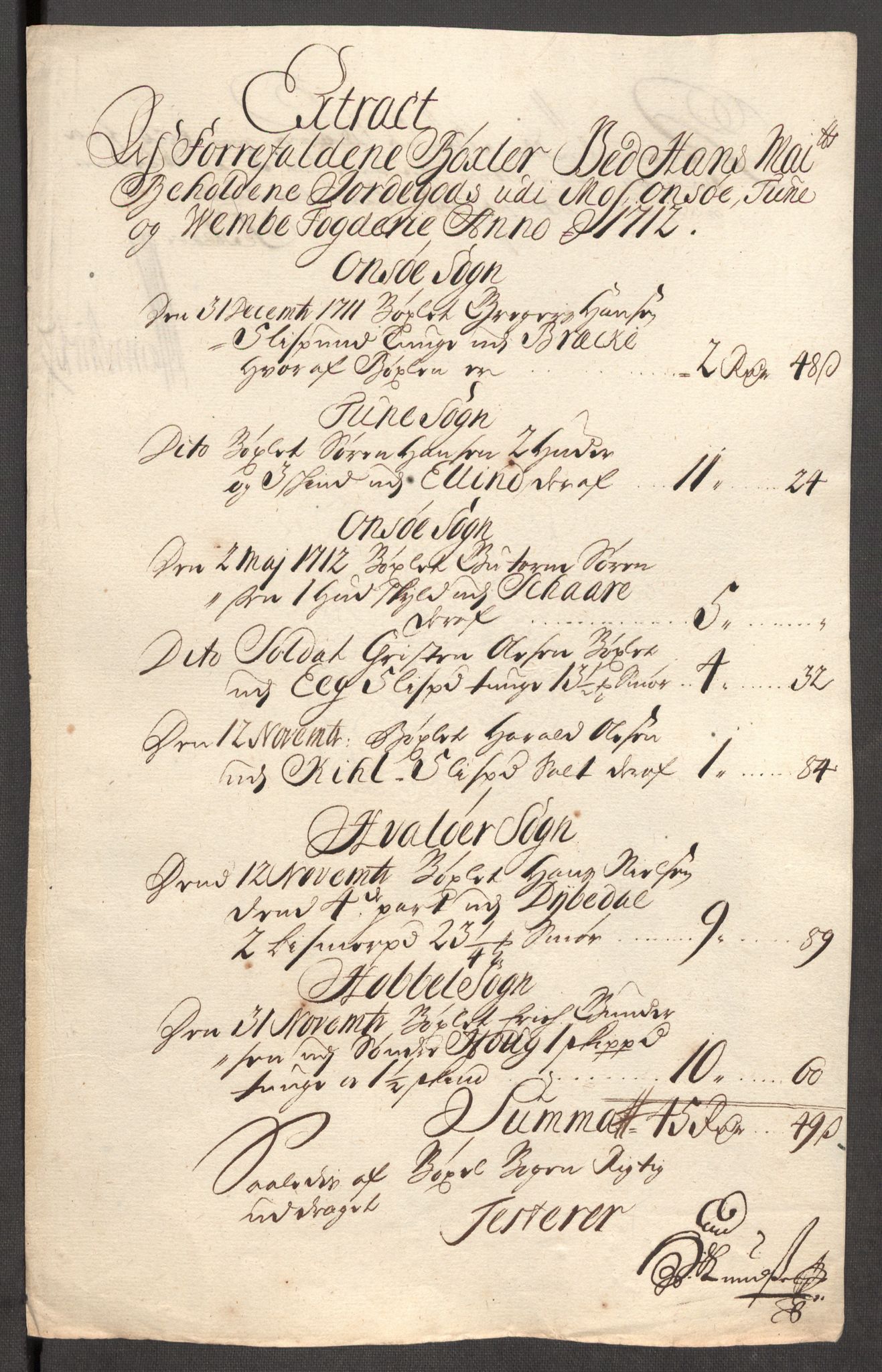 Rentekammeret inntil 1814, Reviderte regnskaper, Fogderegnskap, AV/RA-EA-4092/R04/L0137: Fogderegnskap Moss, Onsøy, Tune, Veme og Åbygge, 1712, p. 94