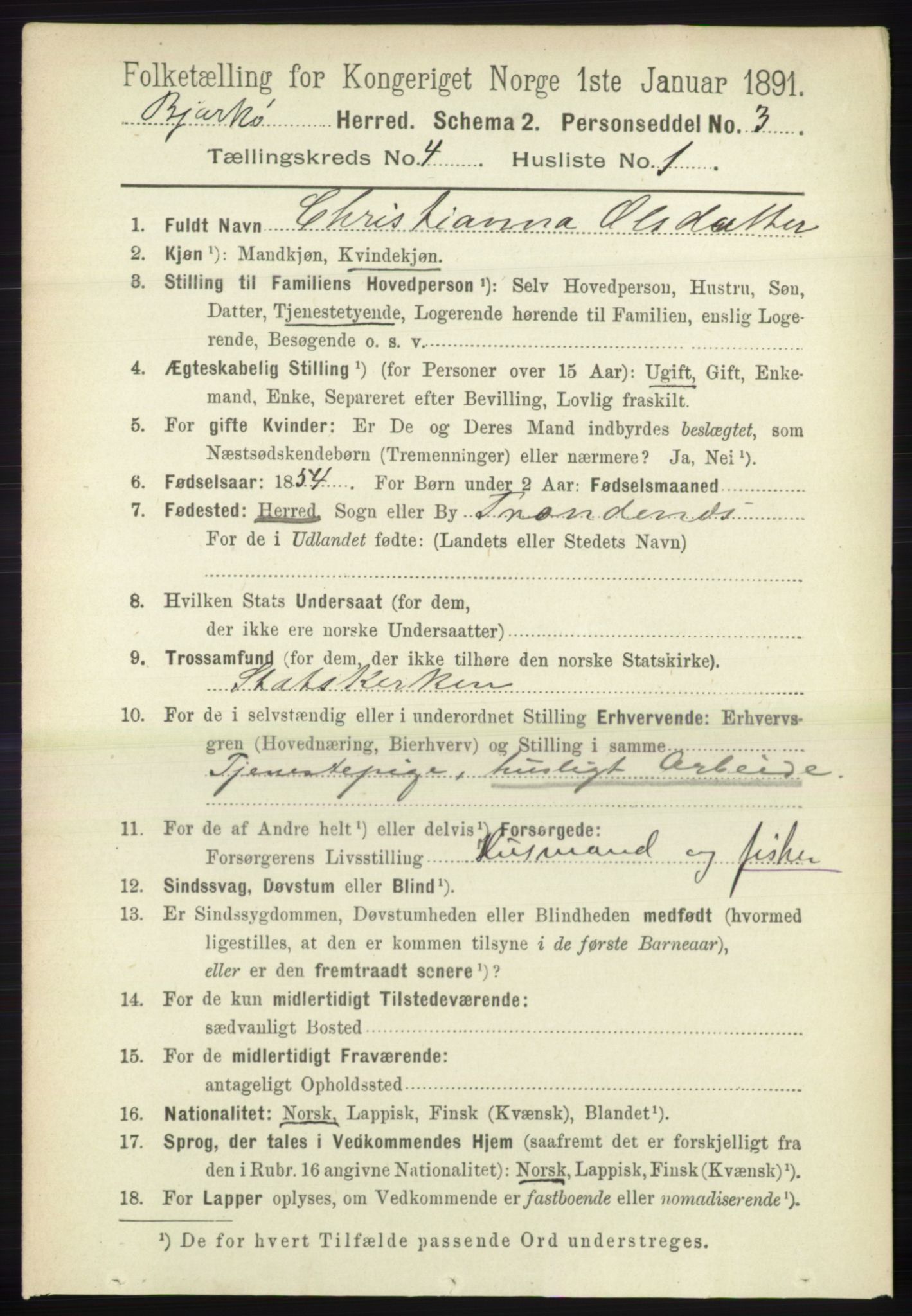 RA, 1891 census for 1915 Bjarkøy, 1891, p. 1911