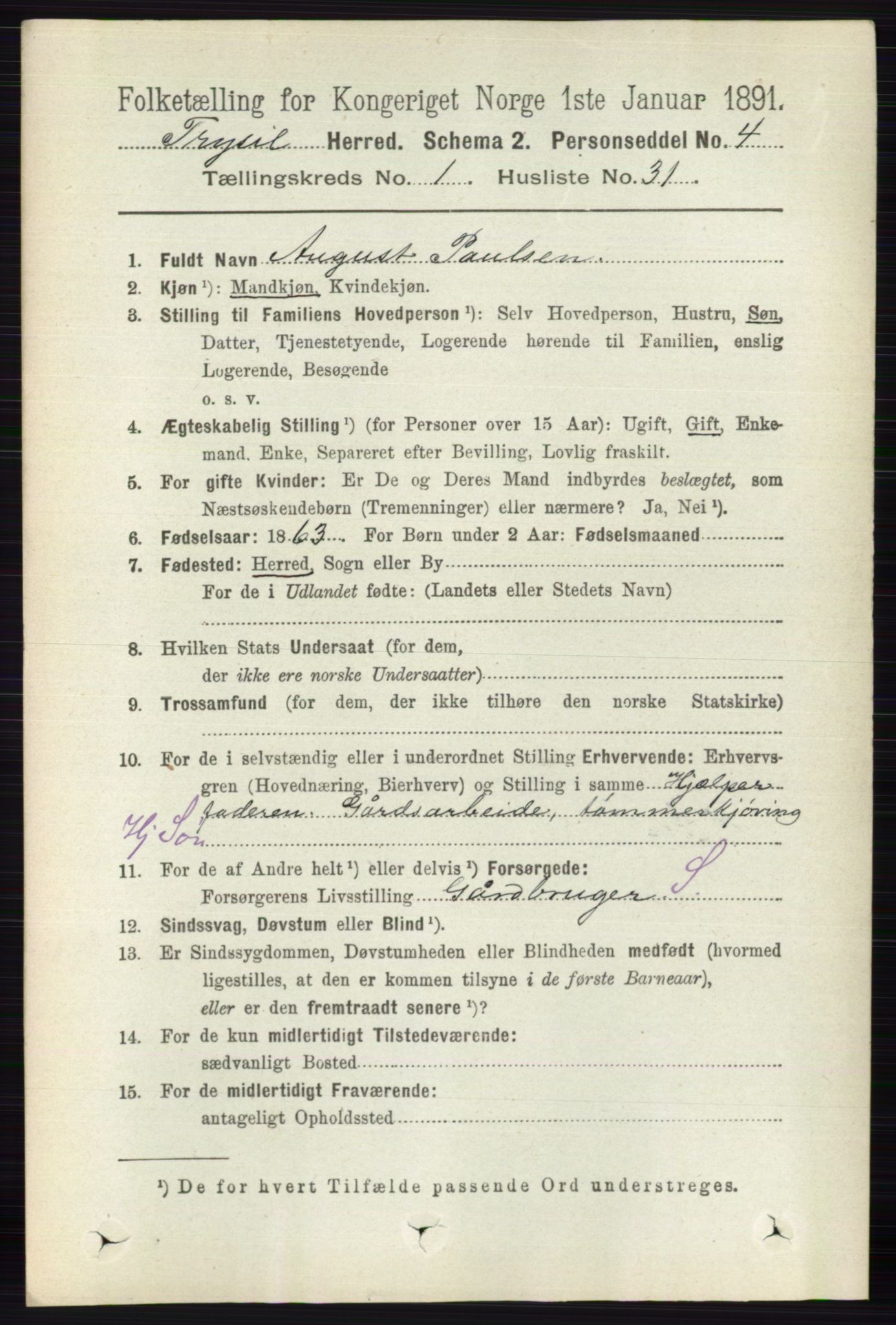 RA, 1891 census for 0428 Trysil, 1891, p. 324