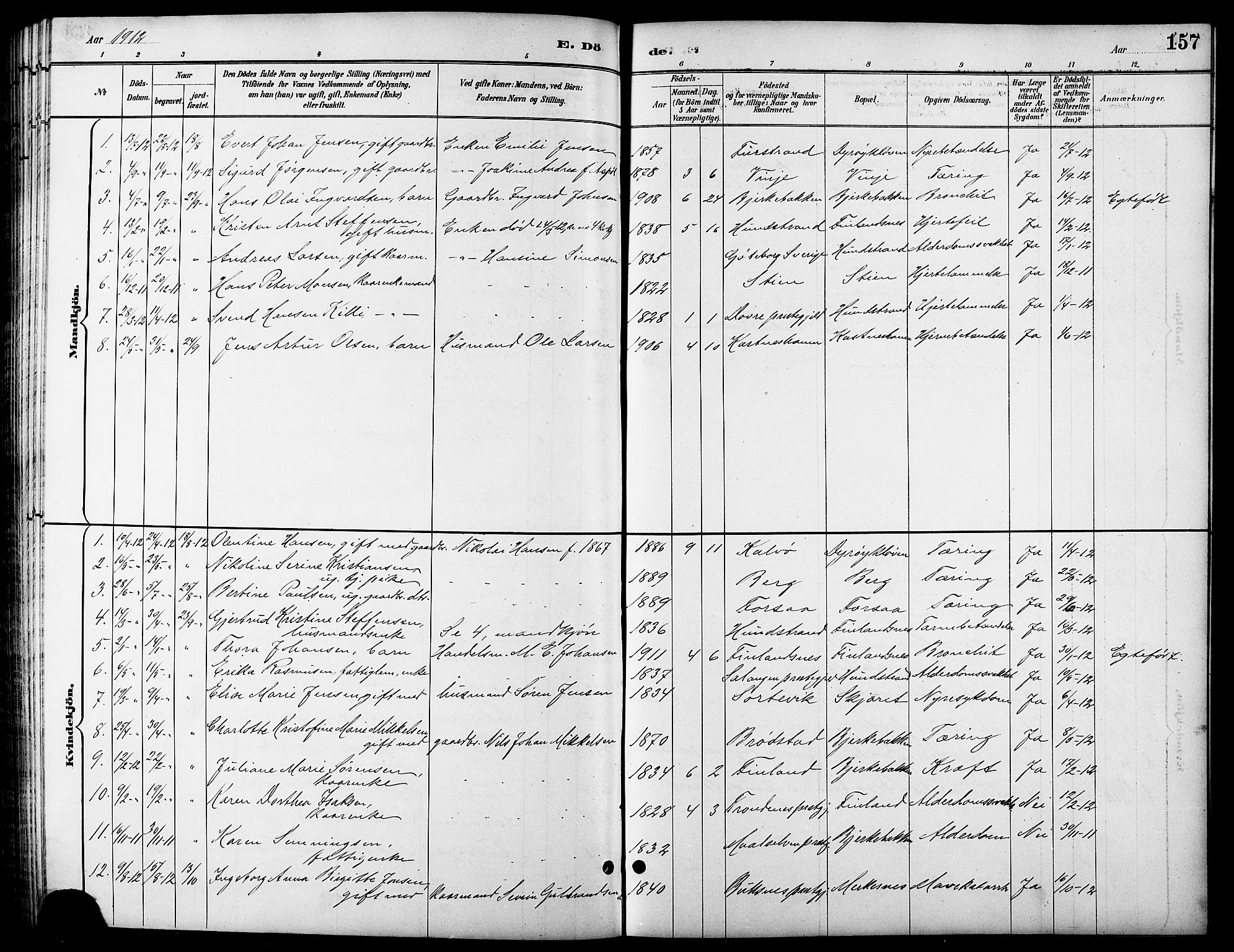Tranøy sokneprestkontor, SATØ/S-1313/I/Ia/Iab/L0014klokker: Parish register (copy) no. 14, 1896-1918, p. 157