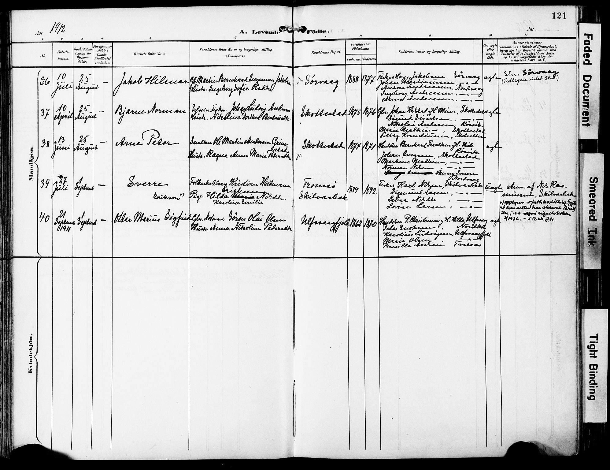 Ministerialprotokoller, klokkerbøker og fødselsregistre - Nordland, AV/SAT-A-1459/859/L0848: Parish register (official) no. 859A08, 1900-1912, p. 121