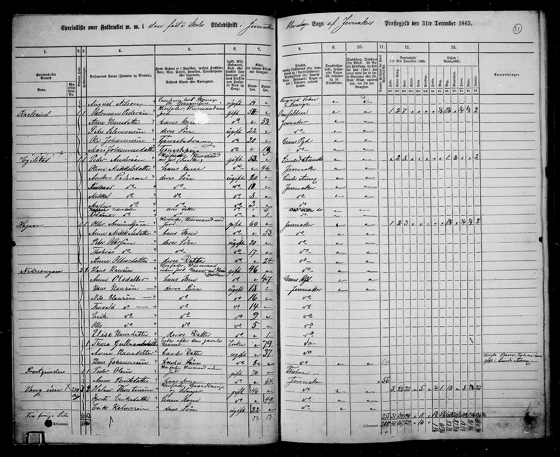 RA, 1865 census for Jevnaker, 1865, p. 20