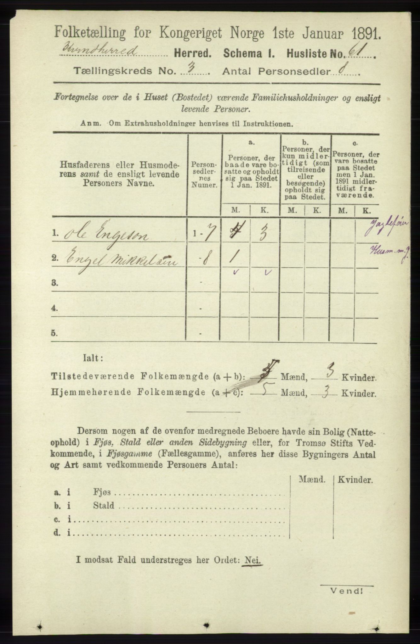 RA, 1891 census for 1224 Kvinnherad, 1891, p. 882