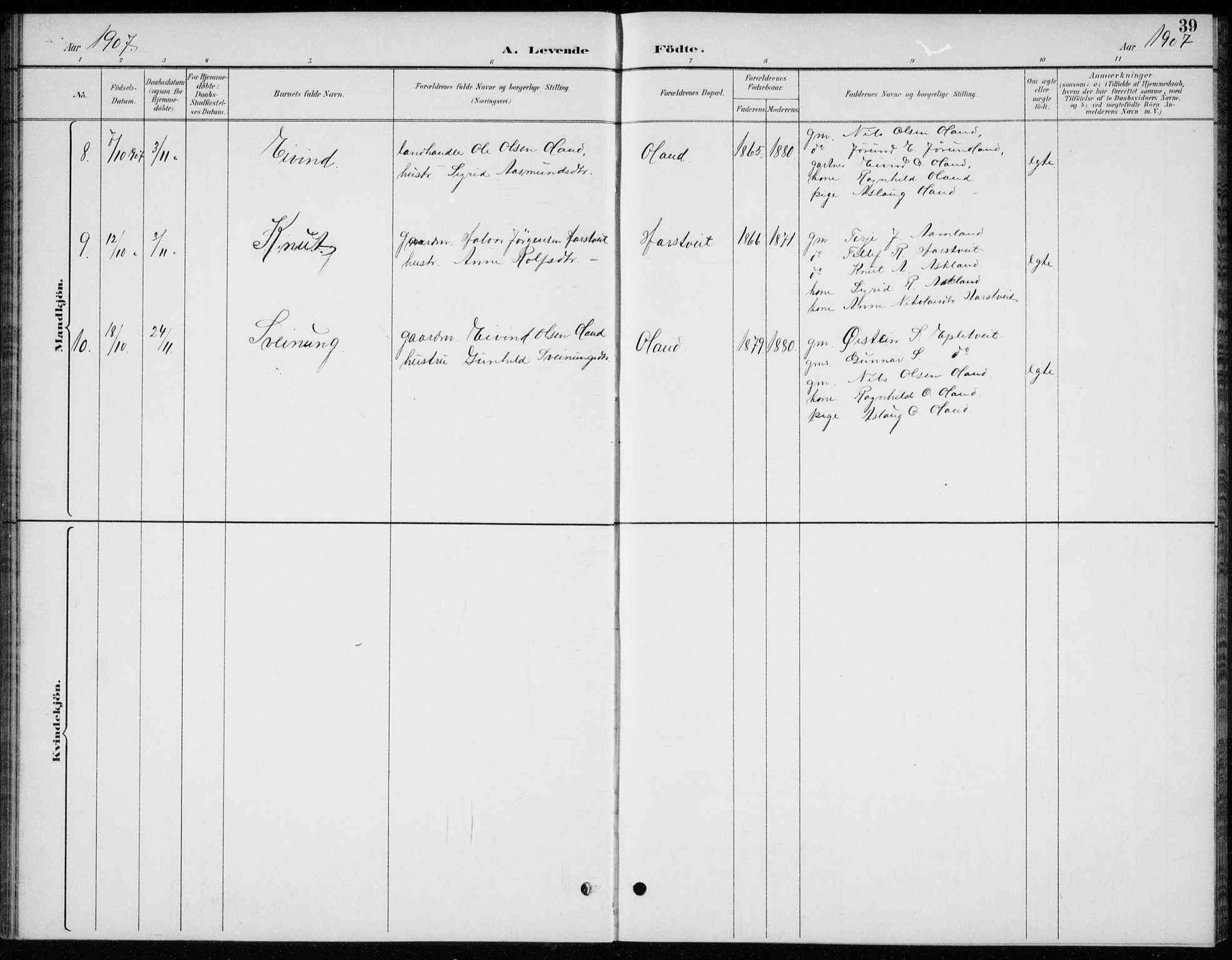 Åmli sokneprestkontor, AV/SAK-1111-0050/F/Fb/Fba/L0002: Parish register (copy) no. B 2, 1890-1912, p. 39