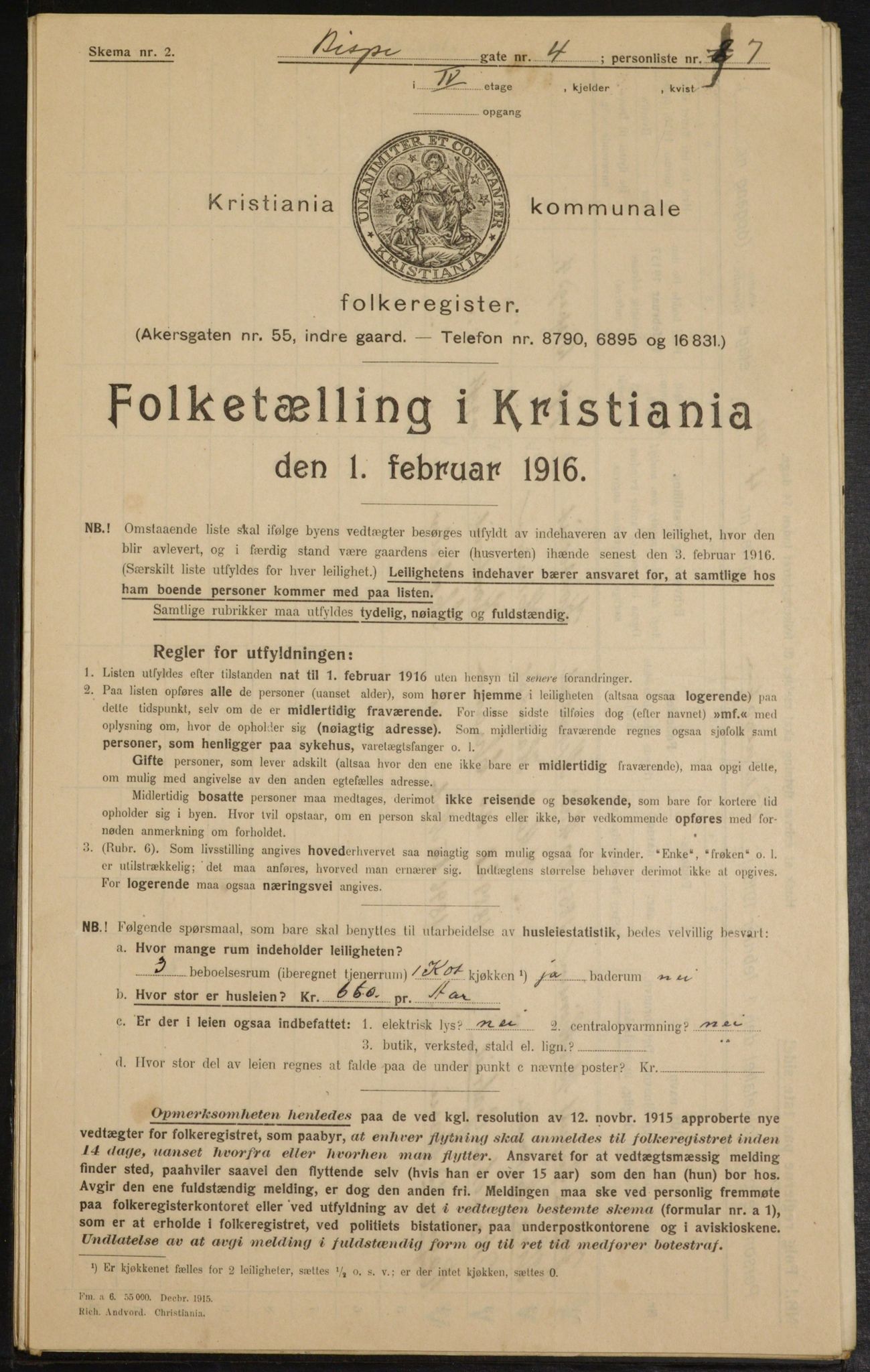 OBA, Municipal Census 1916 for Kristiania, 1916, p. 5425