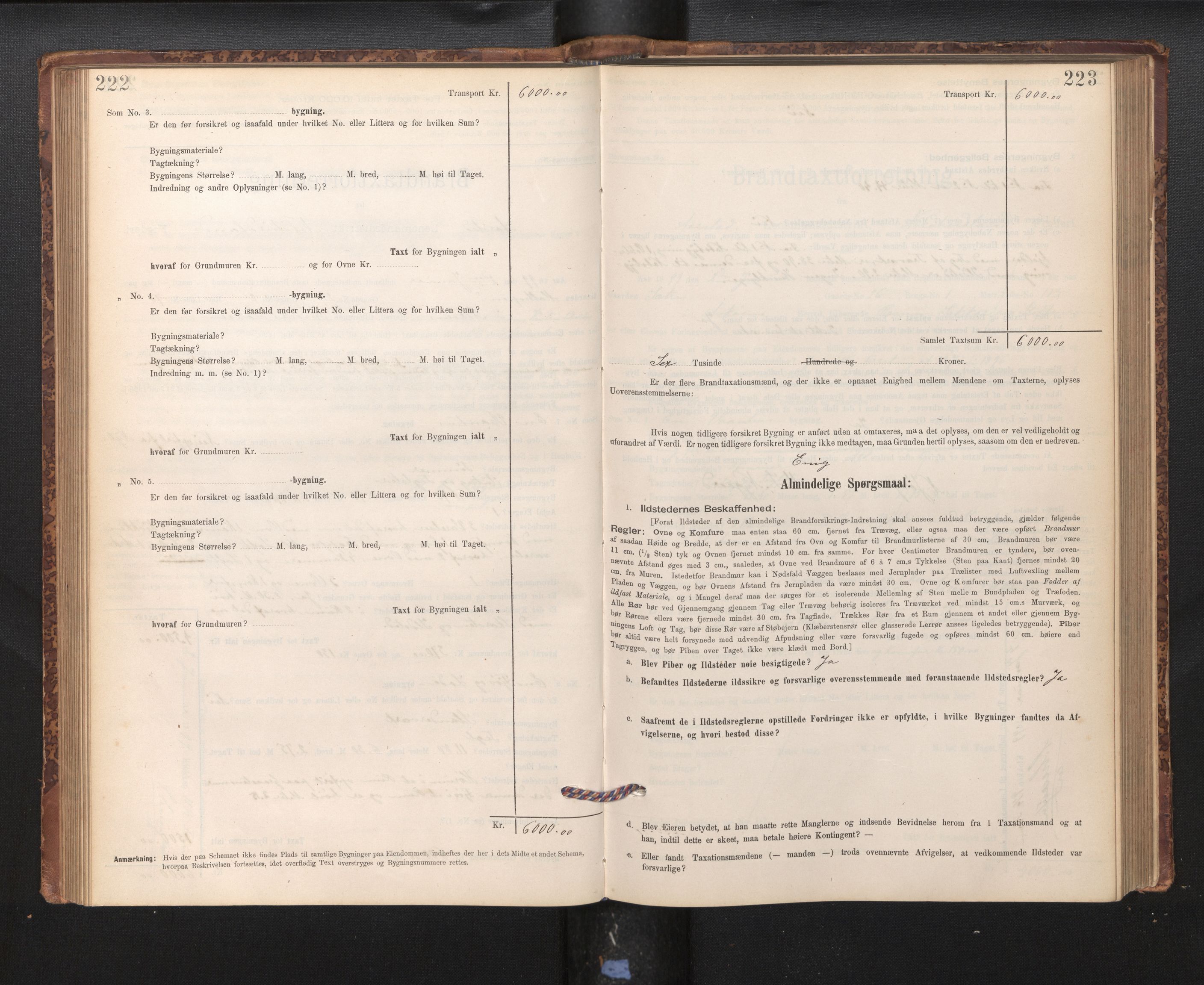 Lensmannen i Årstad, AV/SAB-A-36201/0012/L0011: Branntakstprotokoll,skjematakst, 1895-1901, p. 222-223