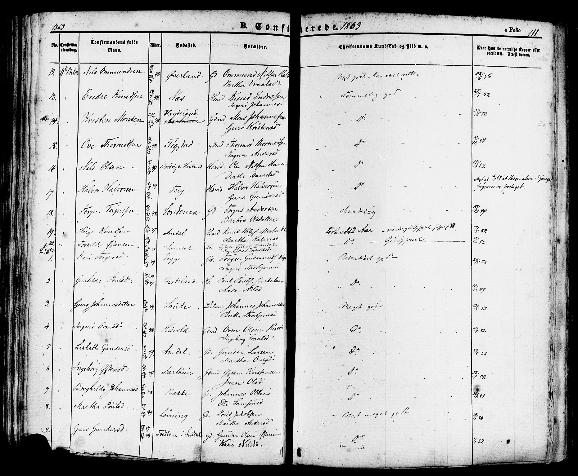 Sand sokneprestkontor, AV/SAST-A-101848/01/III/L0004: Parish register (official) no. A 4, 1859-1880, p. 111