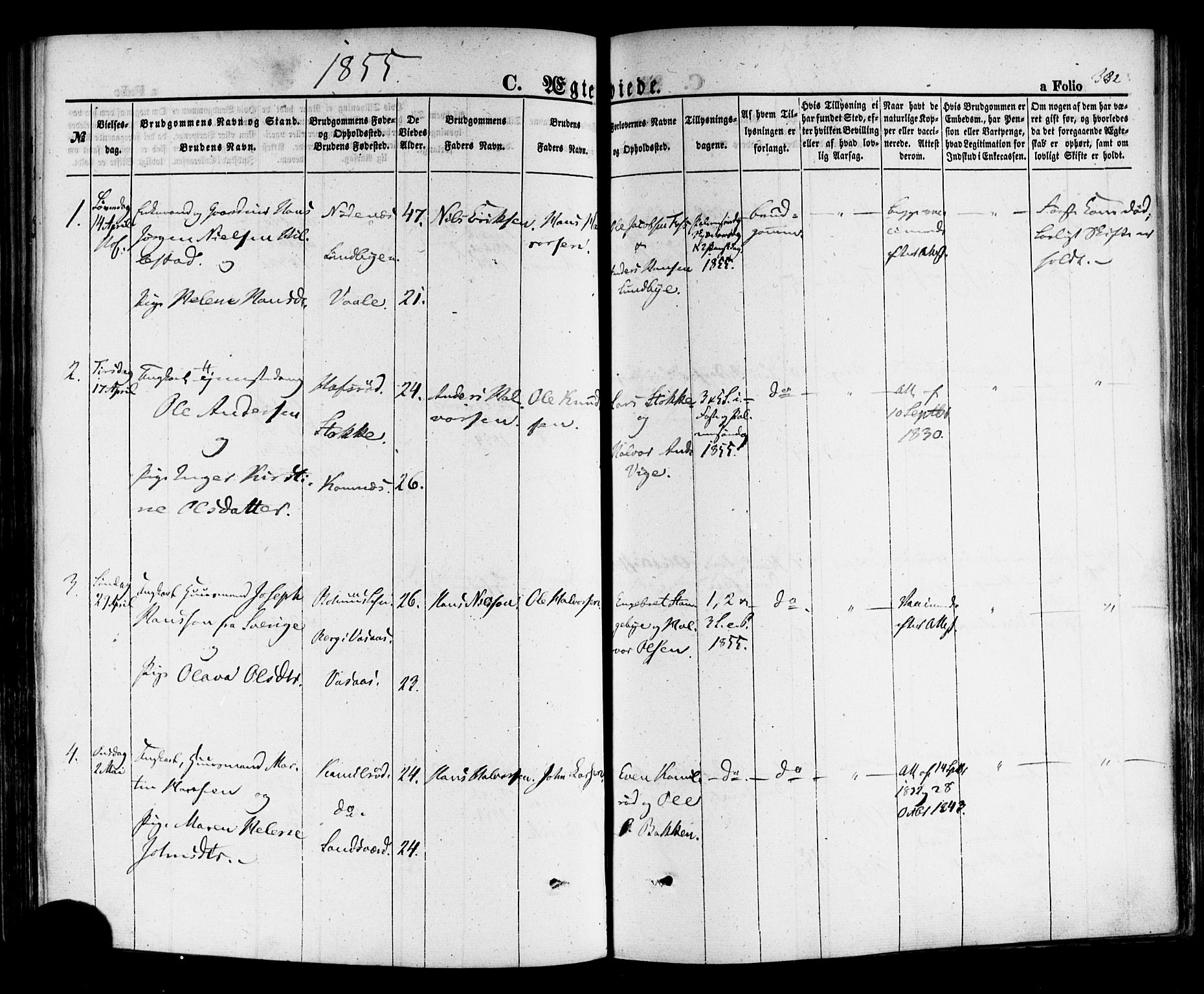 Hof kirkebøker, SAKO/A-64/F/Fa/L0006: Parish register (official) no. I 6, 1851-1877, p. 332