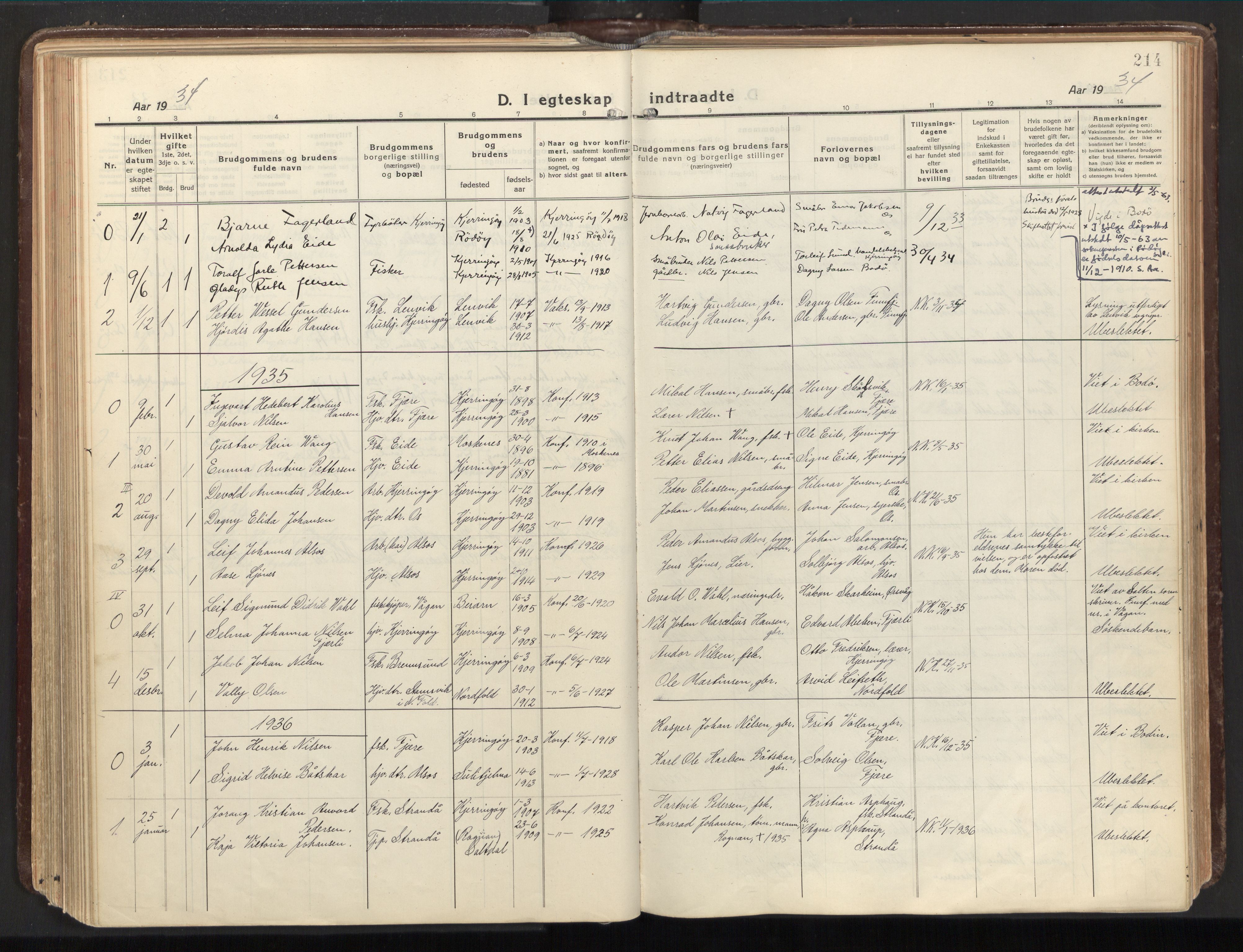 Ministerialprotokoller, klokkerbøker og fødselsregistre - Nordland, SAT/A-1459/803/L0073: Parish register (official) no. 803A03, 1920-1955, p. 214