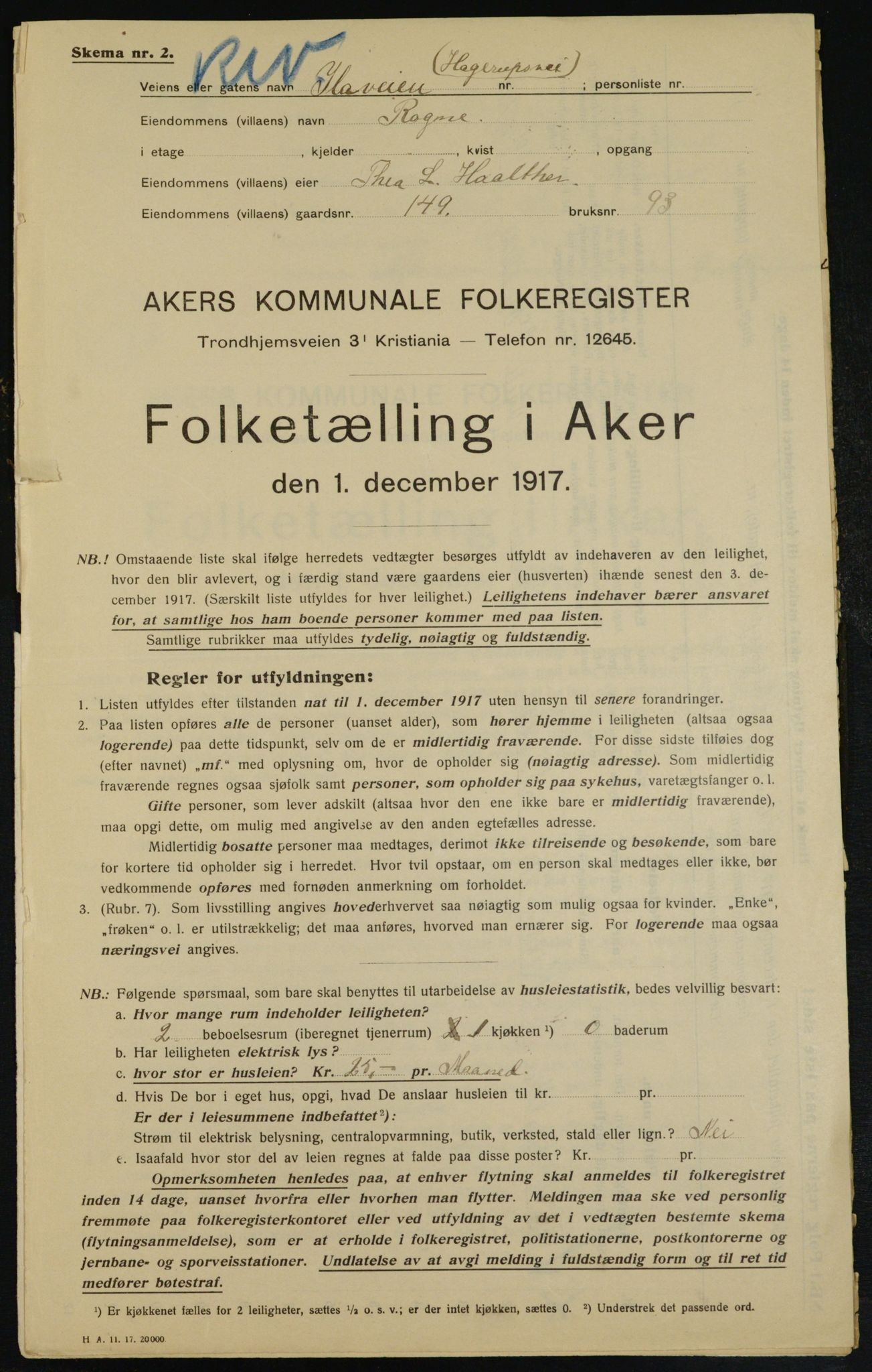 OBA, Municipal Census 1917 for Aker, 1917, p. 23812