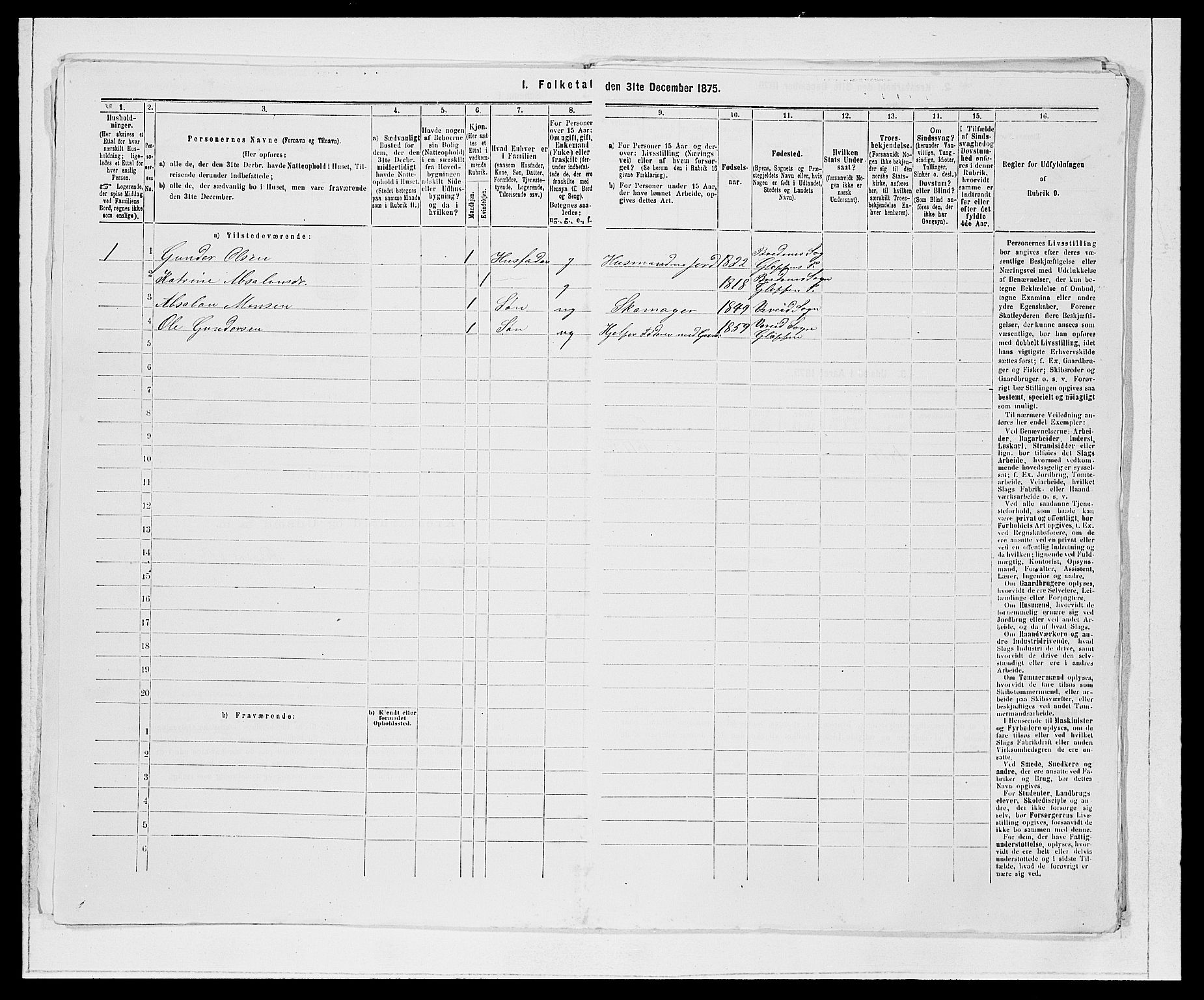 SAB, 1875 Census for 1445P Gloppen, 1875, p. 290