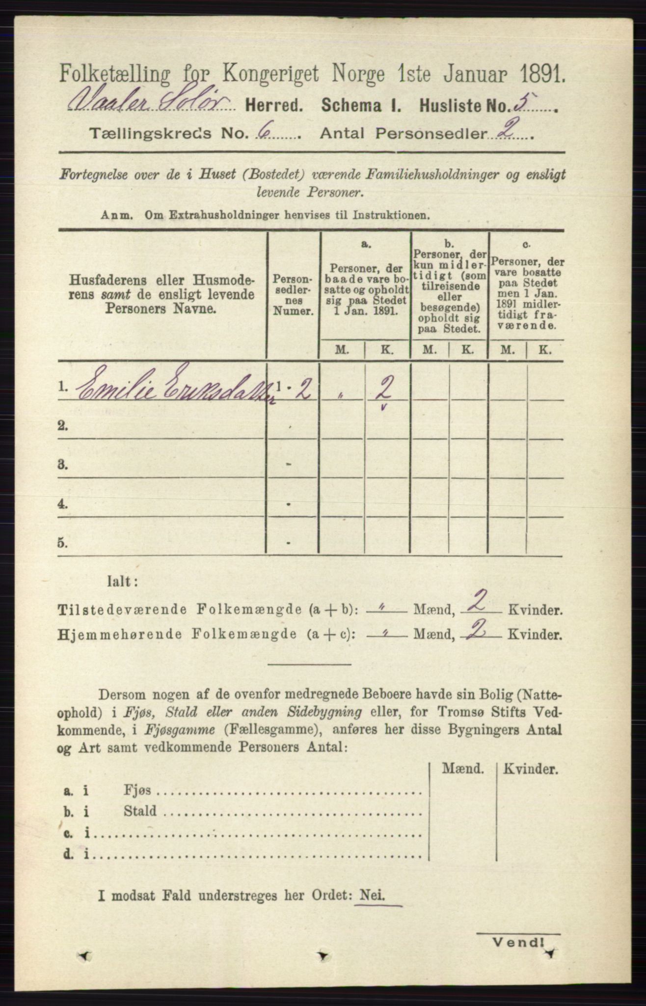 RA, 1891 census for 0426 Våler, 1891, p. 2397