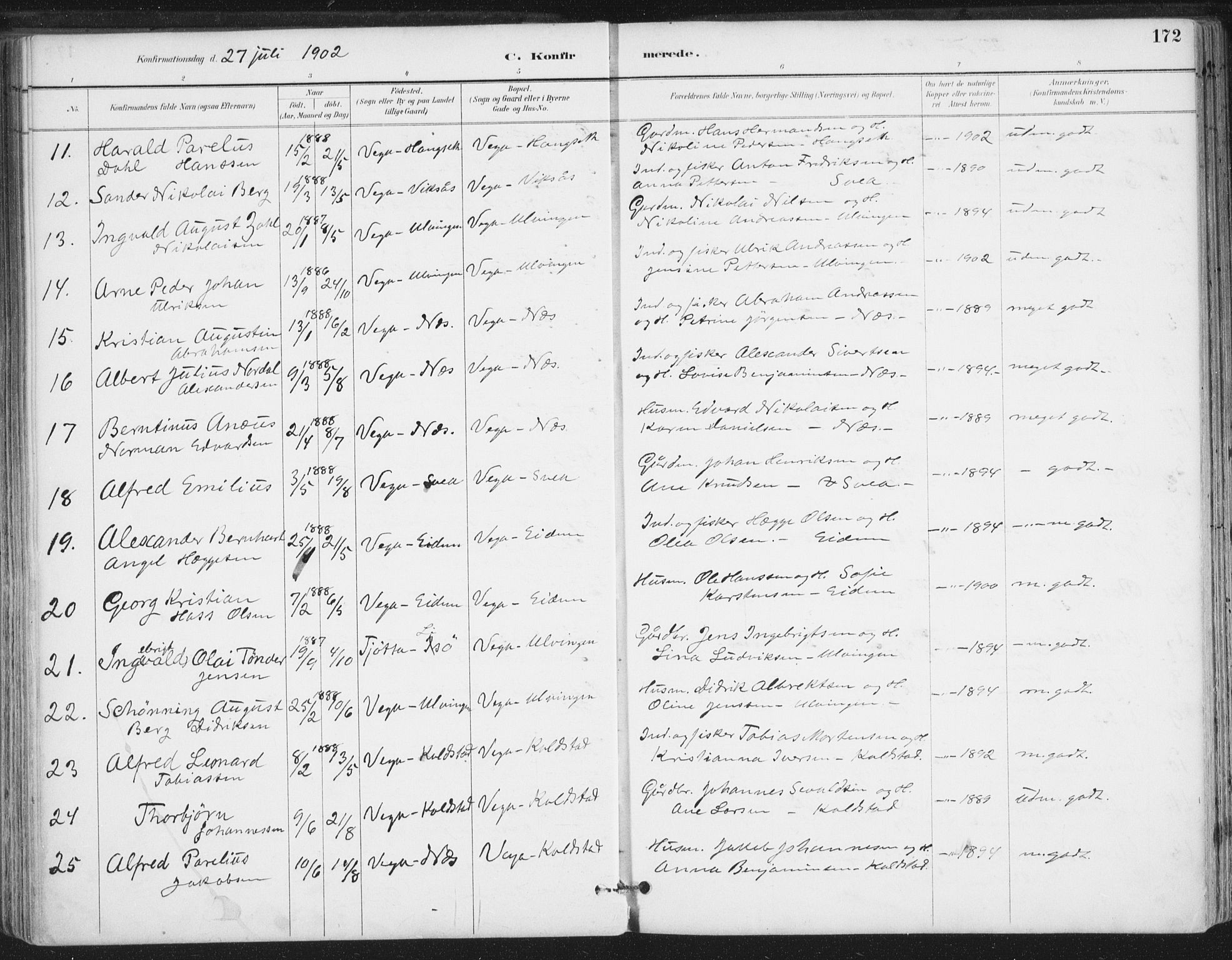 Ministerialprotokoller, klokkerbøker og fødselsregistre - Nordland, AV/SAT-A-1459/816/L0244: Parish register (official) no. 816A10, 1886-1903, p. 172