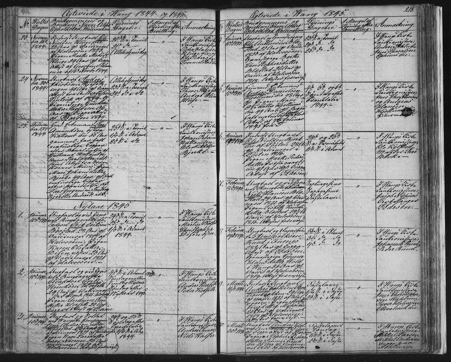 Vang prestekontor, Hedmark, SAH/PREST-008/H/Ha/Hab/L0008: Parish register (copy) no. 8, 1832-1854, p. 215