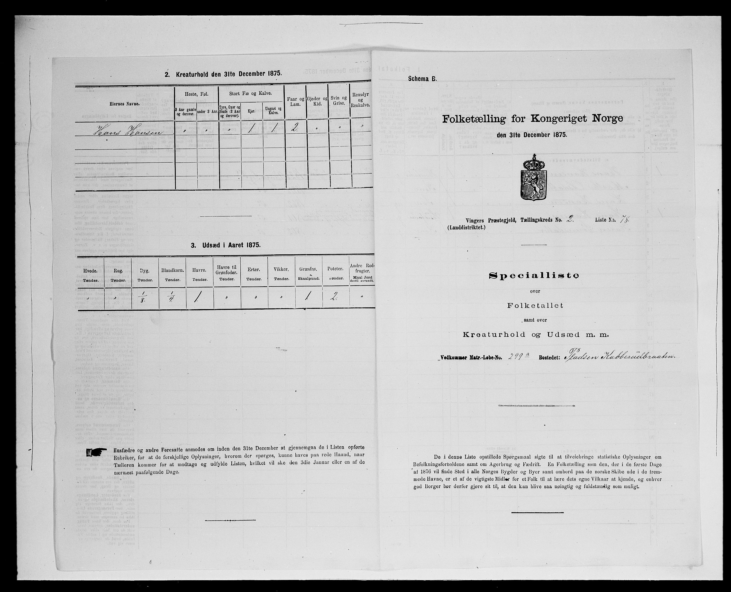 SAH, 1875 census for 0421L Vinger/Vinger og Austmarka, 1875, p. 376