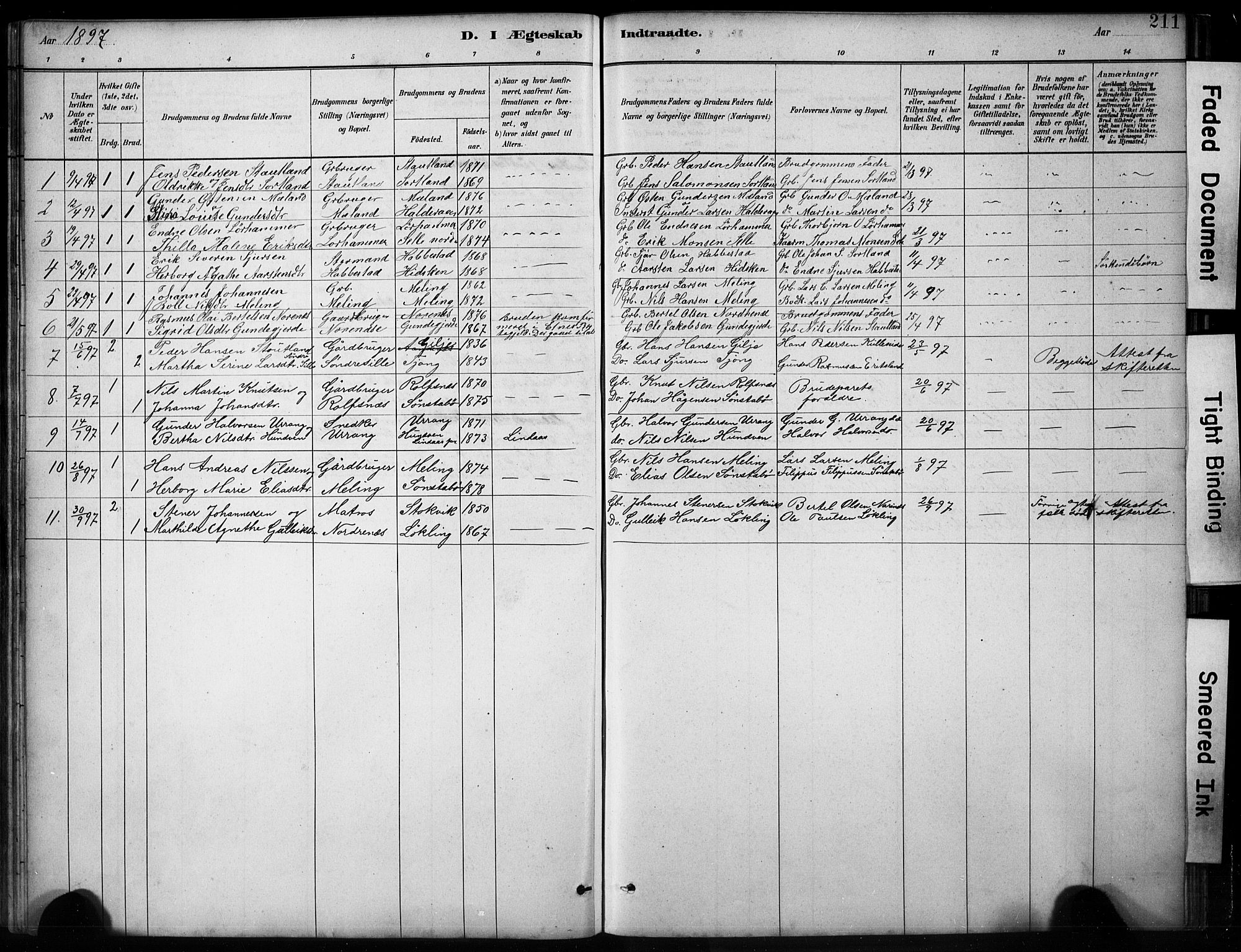 Finnås sokneprestembete, SAB/A-99925/H/Ha/Hab/Habb/L0003: Parish register (copy) no. B 3, 1882-1897, p. 211