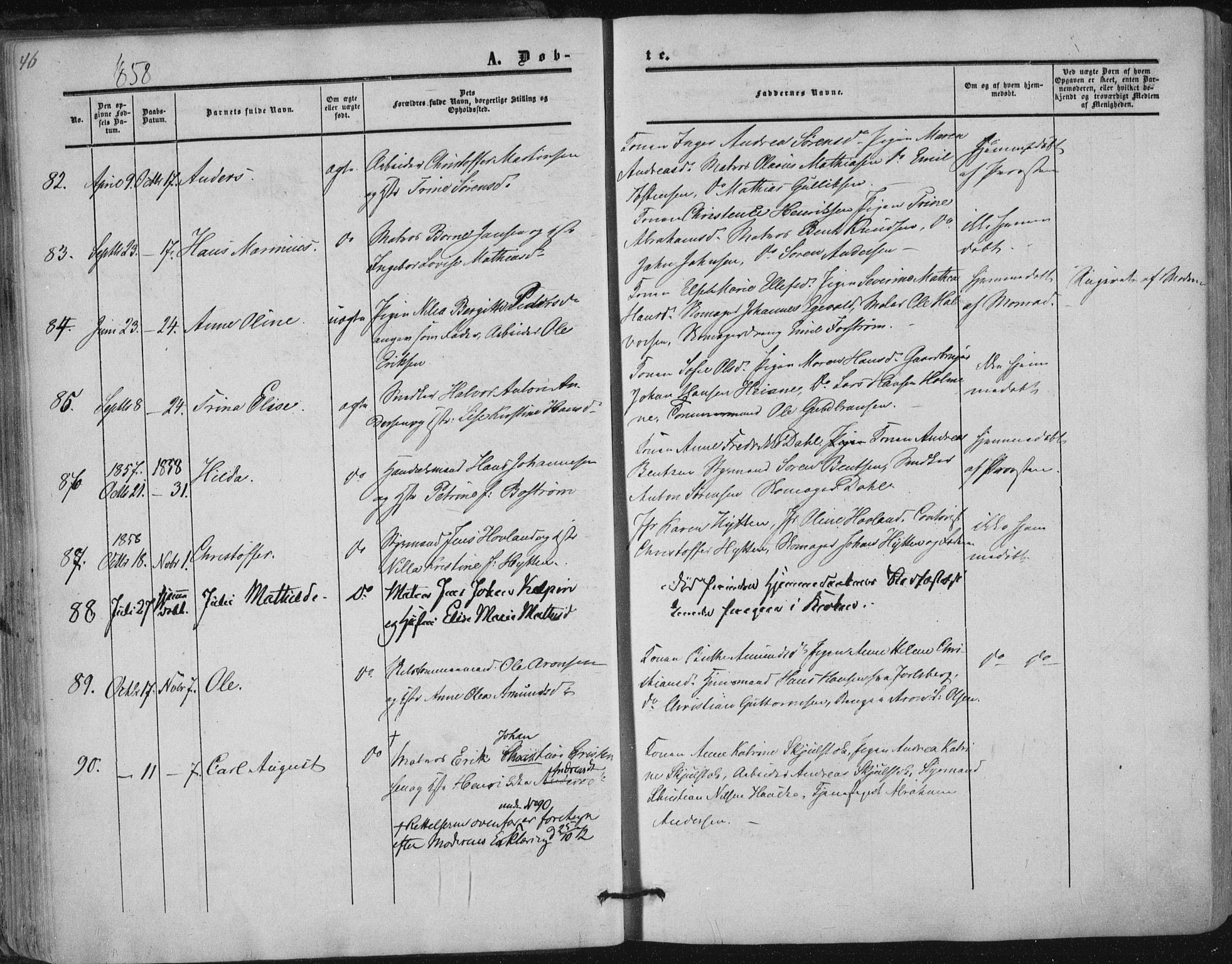 Tønsberg kirkebøker, AV/SAKO-A-330/F/Fa/L0008: Parish register (official) no. I 8, 1855-1864, p. 46