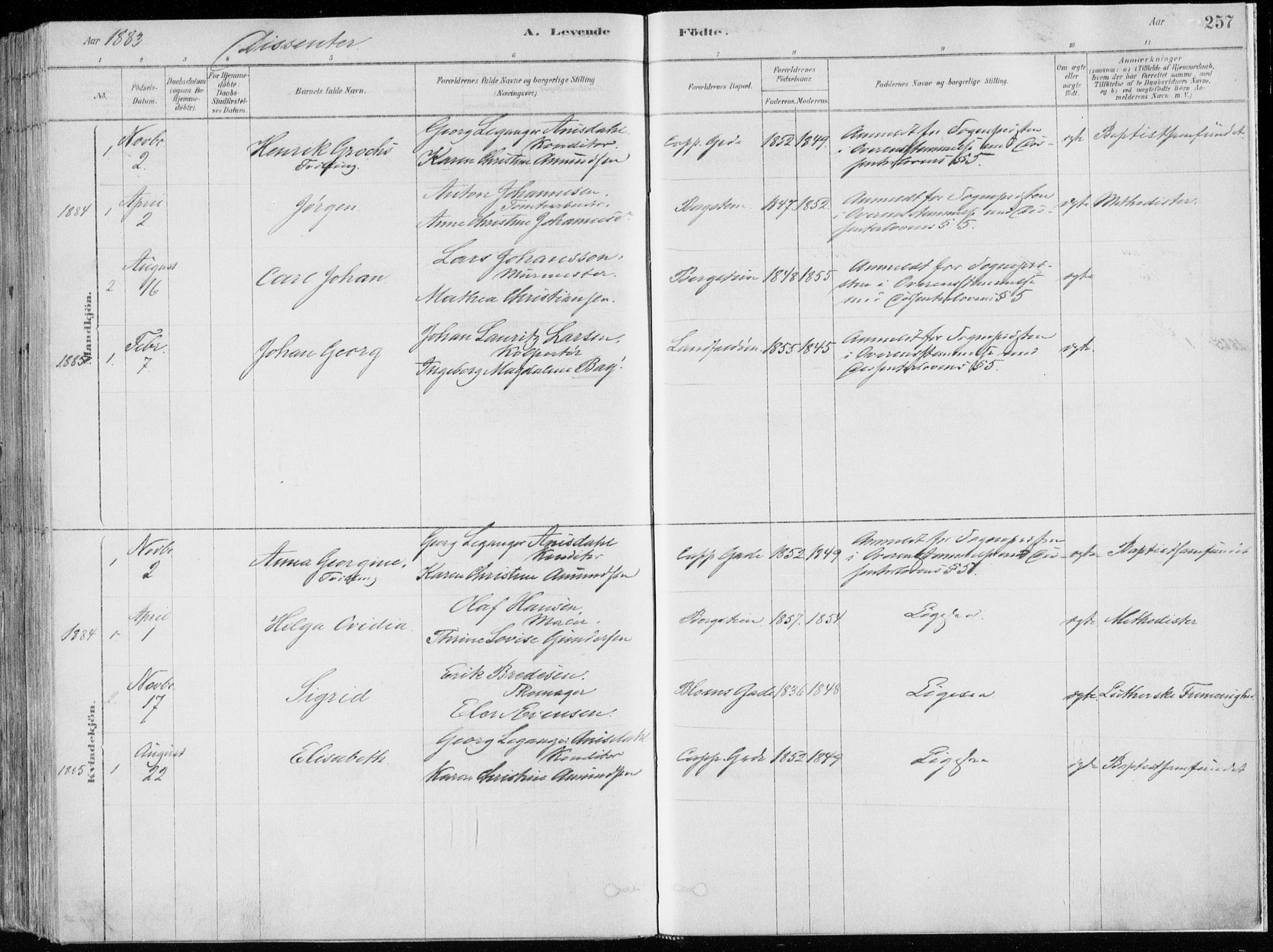 Bragernes kirkebøker, SAKO/A-6/F/Fb/L0006a: Parish register (official) no. II 6A, 1878-1885, p. 257