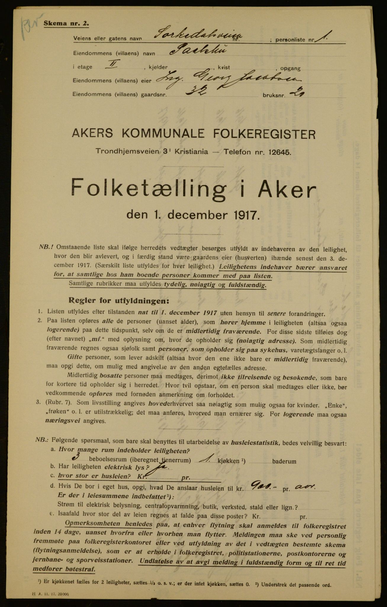 OBA, Municipal Census 1917 for Aker, 1917, p. 73