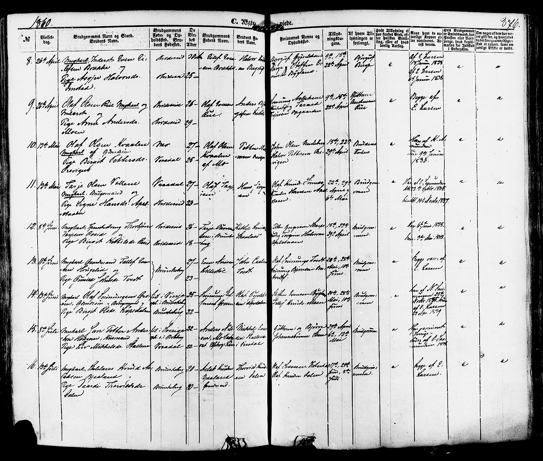 Kviteseid kirkebøker, SAKO/A-276/F/Fa/L0007: Parish register (official) no. I 7, 1859-1881, p. 376