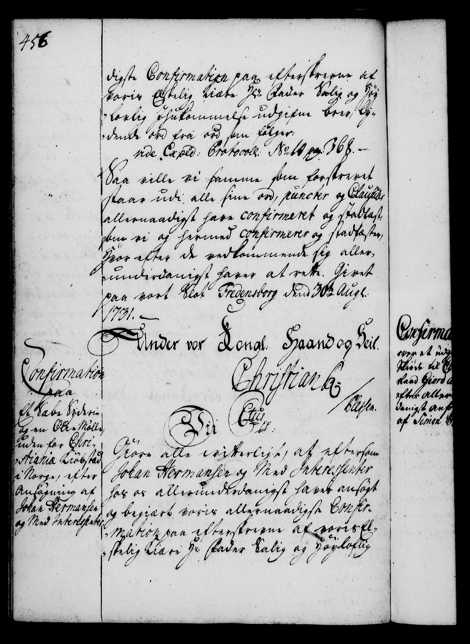 Rentekammeret, Kammerkanselliet, RA/EA-3111/G/Gg/Gga/L0003: Norsk ekspedisjonsprotokoll med register (merket RK 53.3), 1727-1734, p. 456