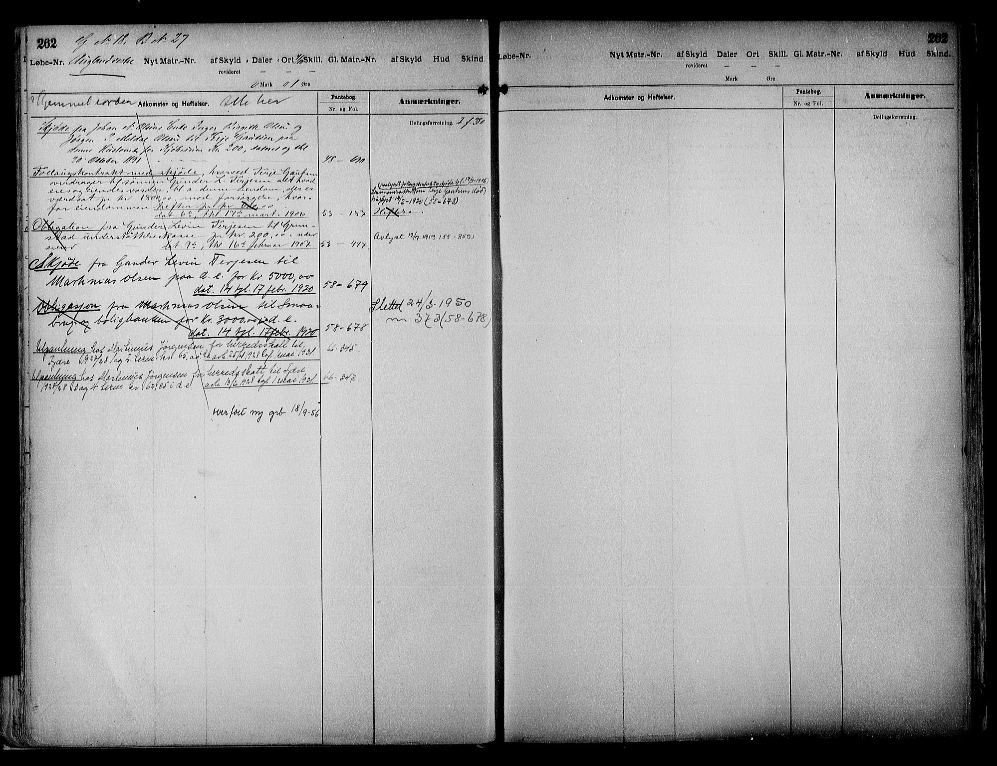 Vestre Nedenes/Sand sorenskriveri, SAK/1221-0010/G/Ga/L0018: Mortgage register no. 13b, 1872-1956, p. 262