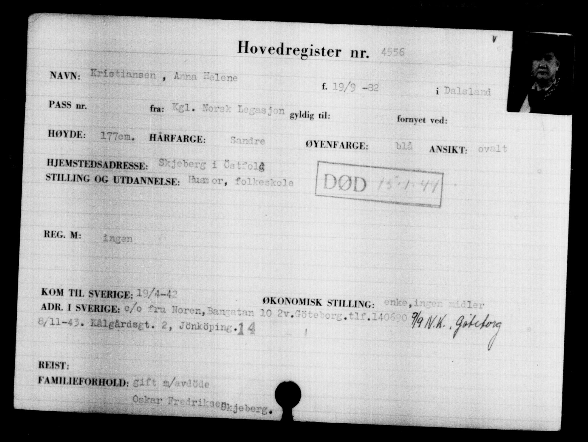 Utenriksstasjonene, Legasjonen i Stockholm, Flyktningkontoret, AV/RA-S-6753/V/Va/L0004: Kjesäterkartoteket, flyktninger med registreringsnr. 3496-6610, 1940-1945, p. 1264