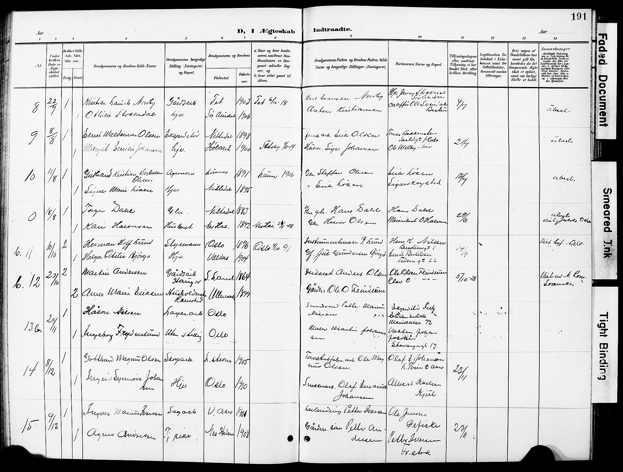 Nittedal prestekontor Kirkebøker, SAO/A-10365a/G/Ga/L0003: Parish register (copy) no. I 3, 1902-1929, p. 191