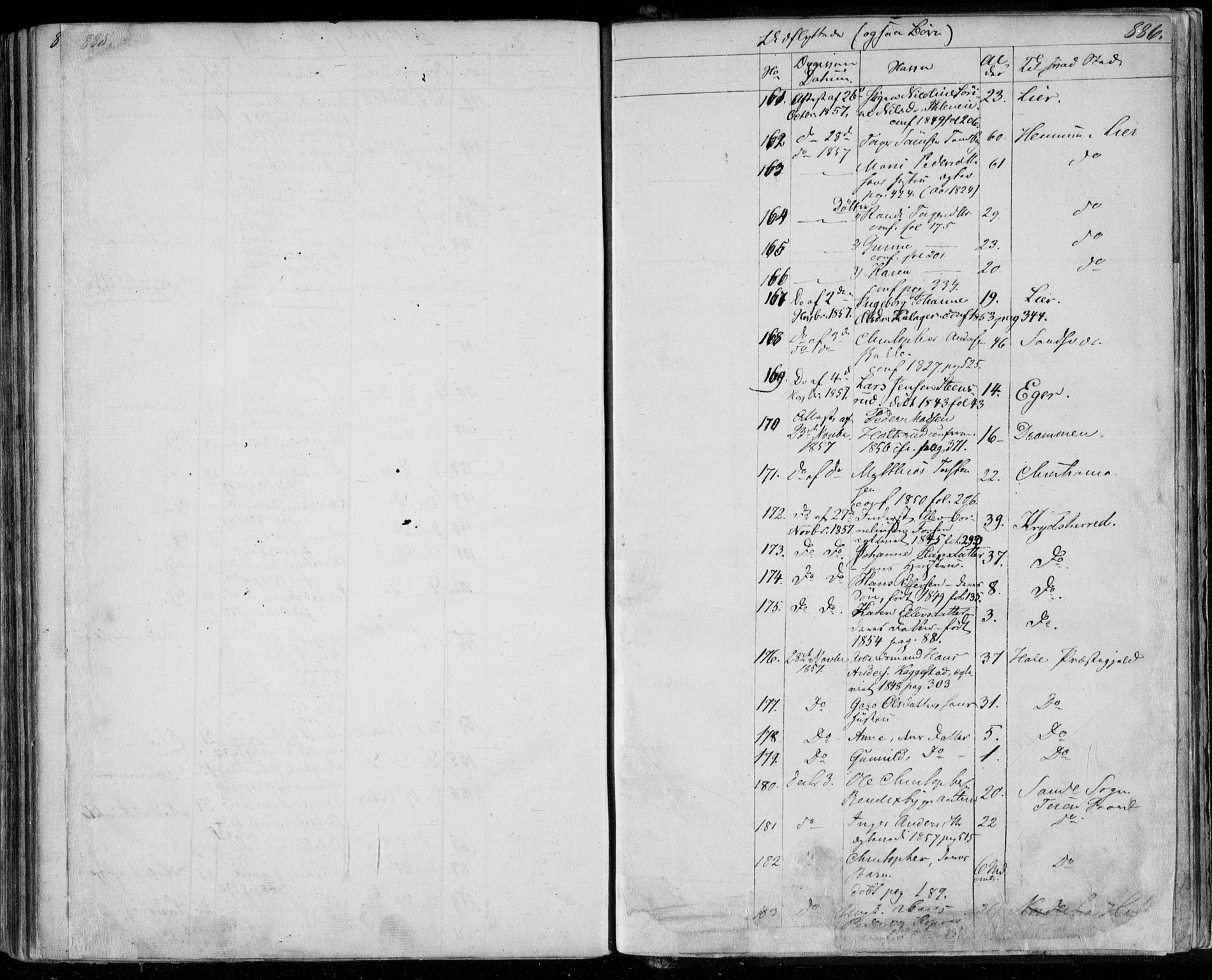 Modum kirkebøker, AV/SAKO-A-234/F/Fa/L0008: Parish register (official) no. 8, 1851-1859, p. 885-886