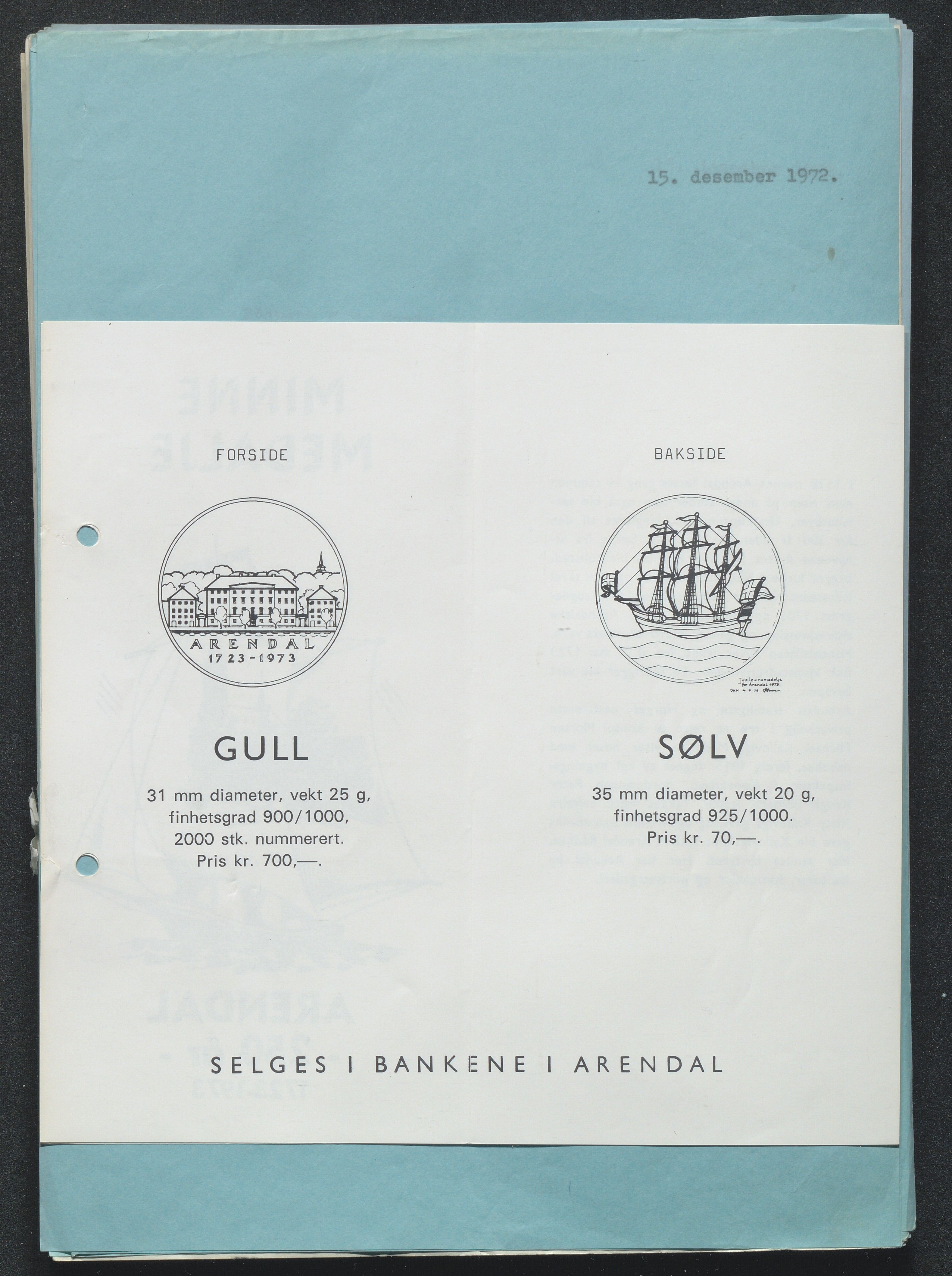 Byjubileet i Arendal 1973 , AAKS/KA0906-492a/E/E01/L0001: Generelt, 1969-1983