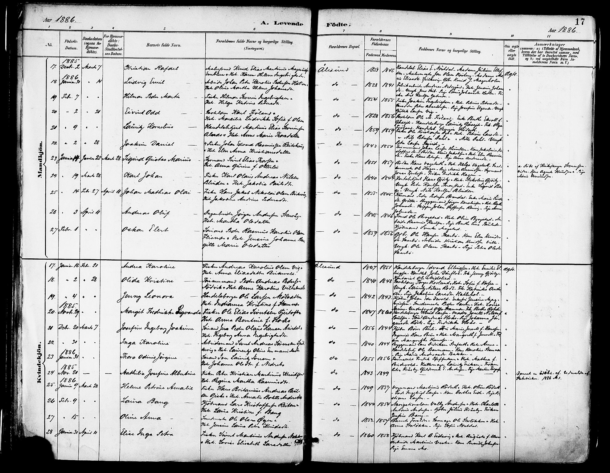 Ministerialprotokoller, klokkerbøker og fødselsregistre - Møre og Romsdal, AV/SAT-A-1454/529/L0455: Parish register (official) no. 529A05, 1885-1893, p. 17