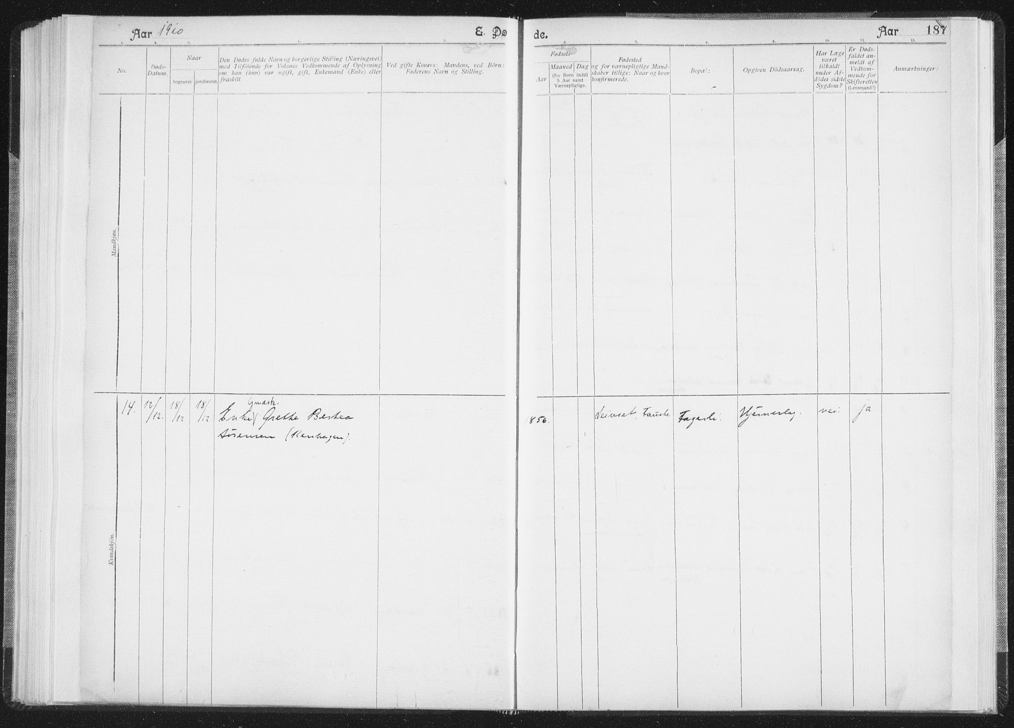 Ministerialprotokoller, klokkerbøker og fødselsregistre - Nordland, SAT/A-1459/850/L0711: Curate's parish register no. 850B01, 1902-1915, p. 187