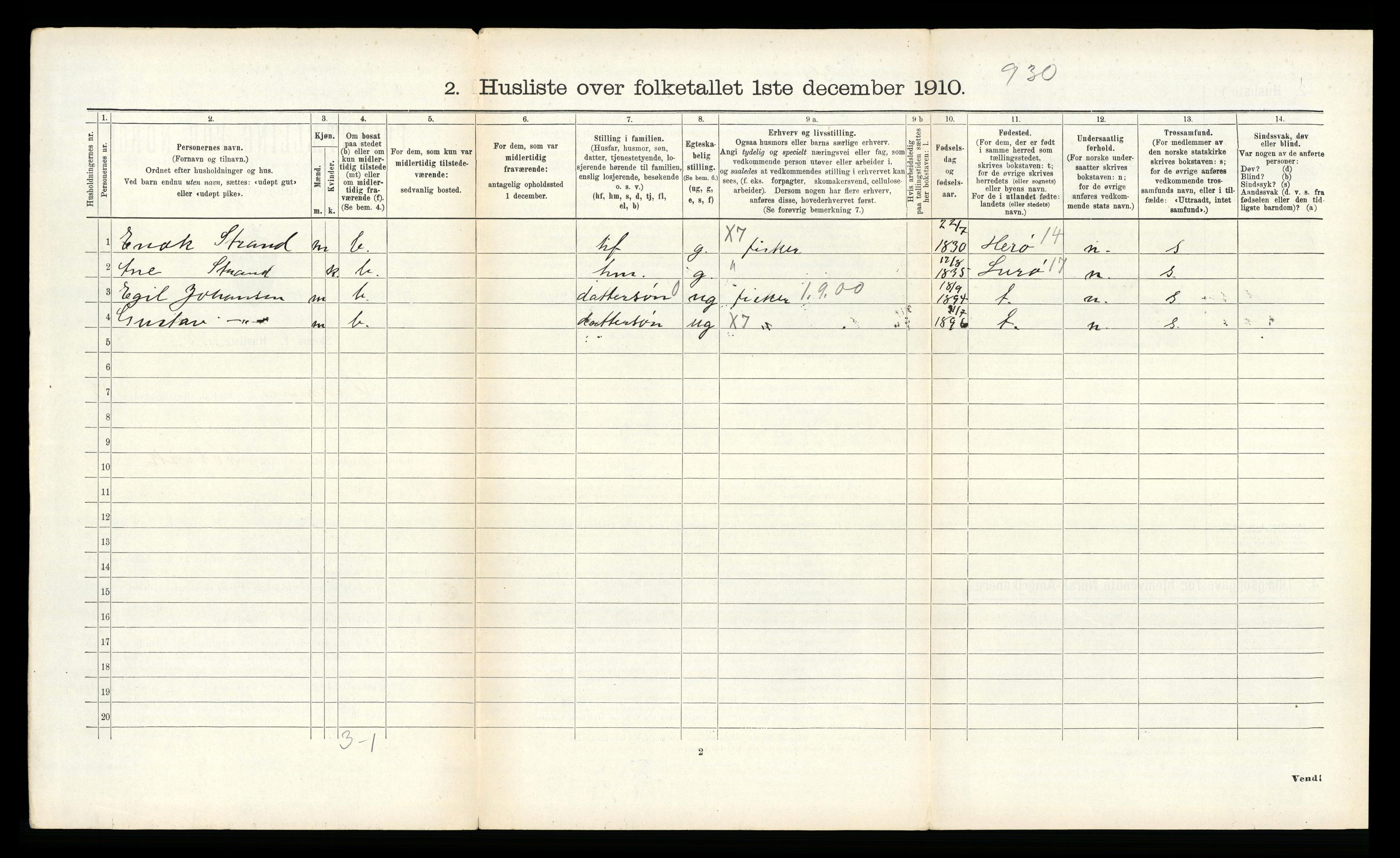 RA, 1910 census for Vågan, 1910, p. 1784