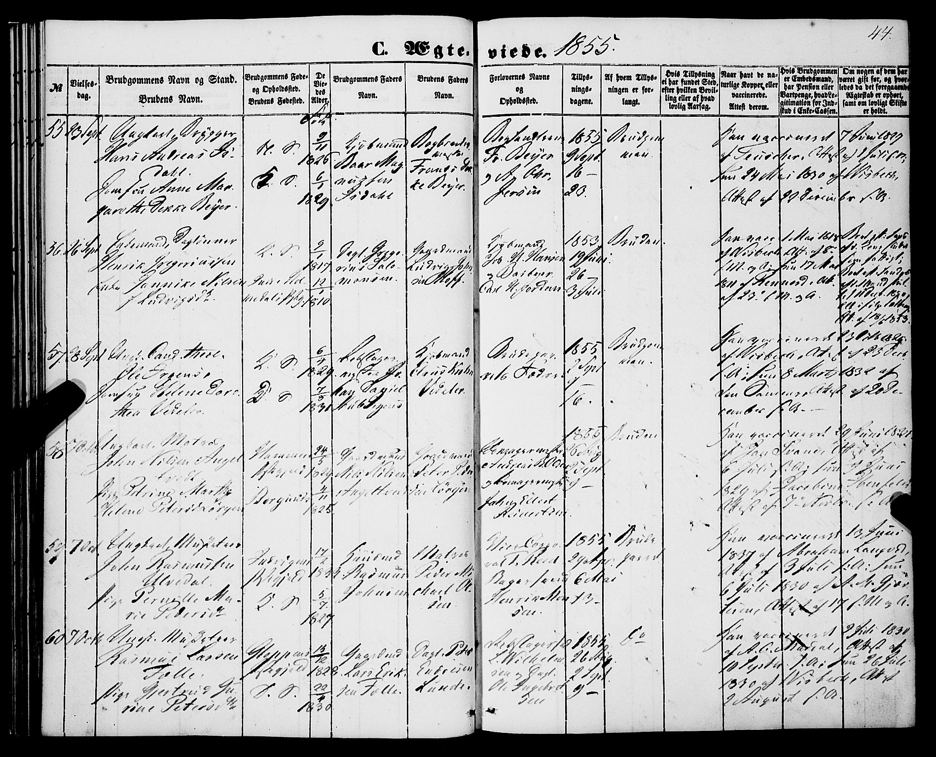 Korskirken sokneprestembete, AV/SAB-A-76101/H/Haa/L0035: Parish register (official) no. D 2, 1852-1867, p. 44