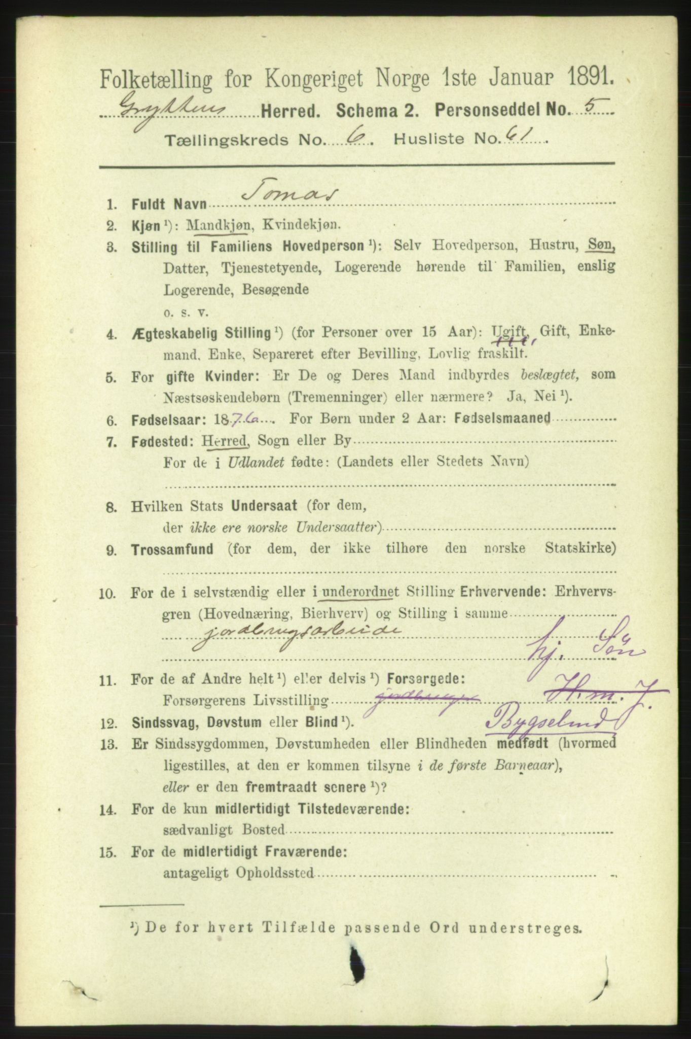 RA, 1891 census for 1539 Grytten, 1891, p. 2811