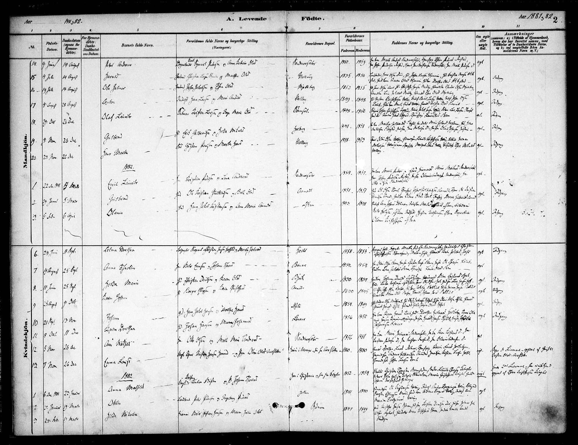 Nannestad prestekontor Kirkebøker, SAO/A-10414a/F/Fc/L0001: Parish register (official) no. III 1, 1881-1892, p. 2